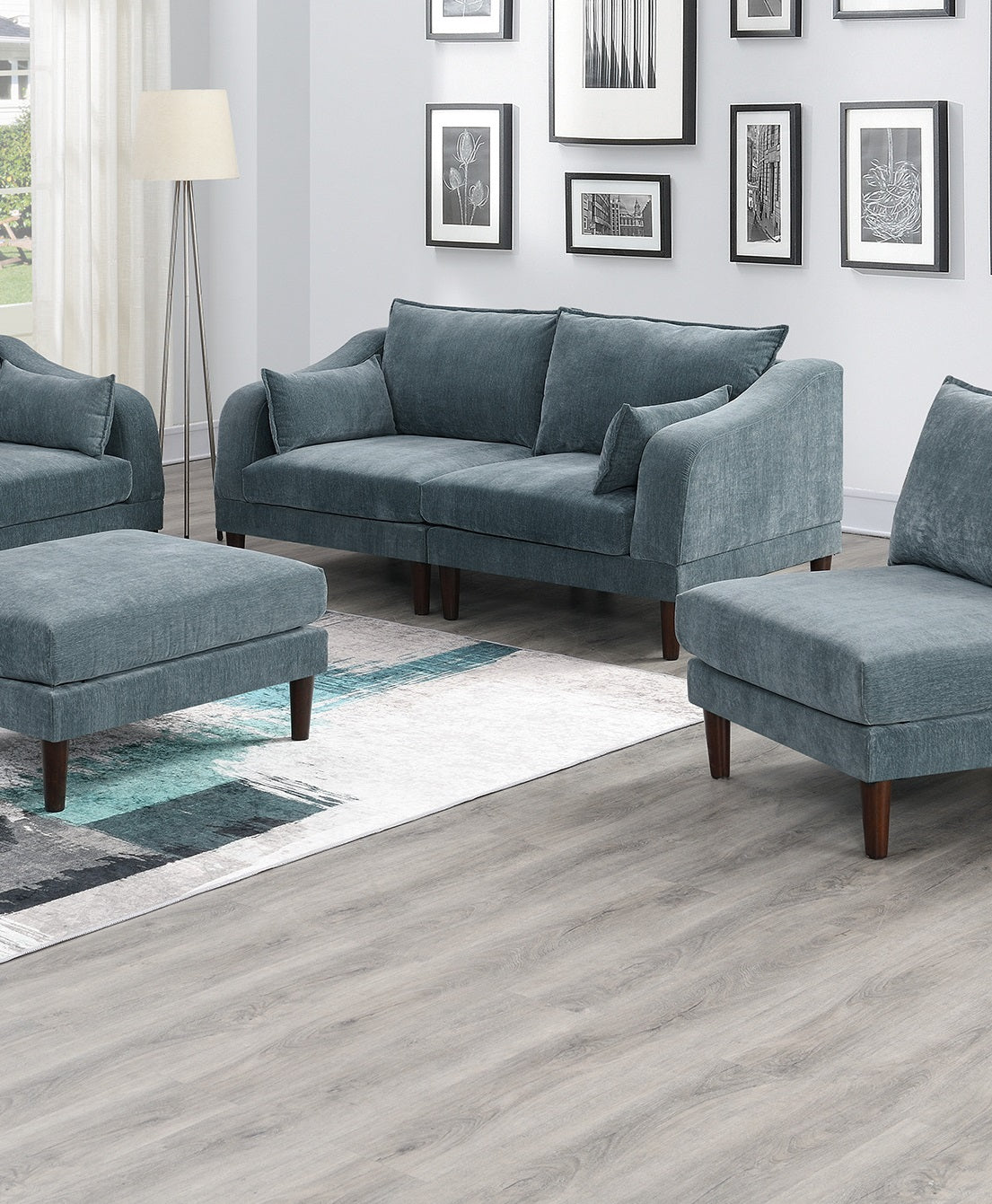 Gorgeous Mineral Color LAF / RAF One Arm Chair Morgan Fabric 1pc Chair Pillow Soft Cushion Wood Legs Living Room Furniture