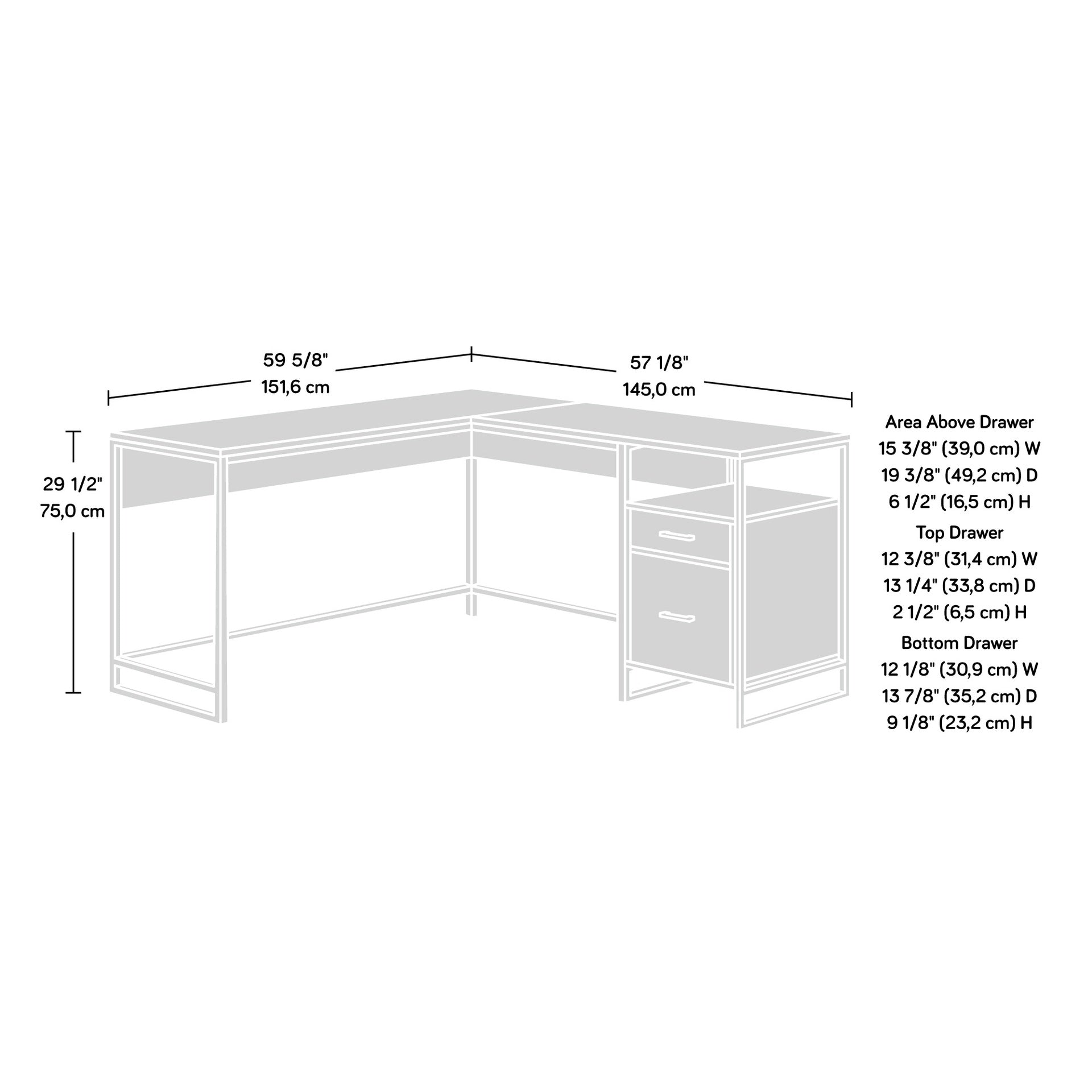 L-Shaped Desk with Minimalist Design, Brown finish