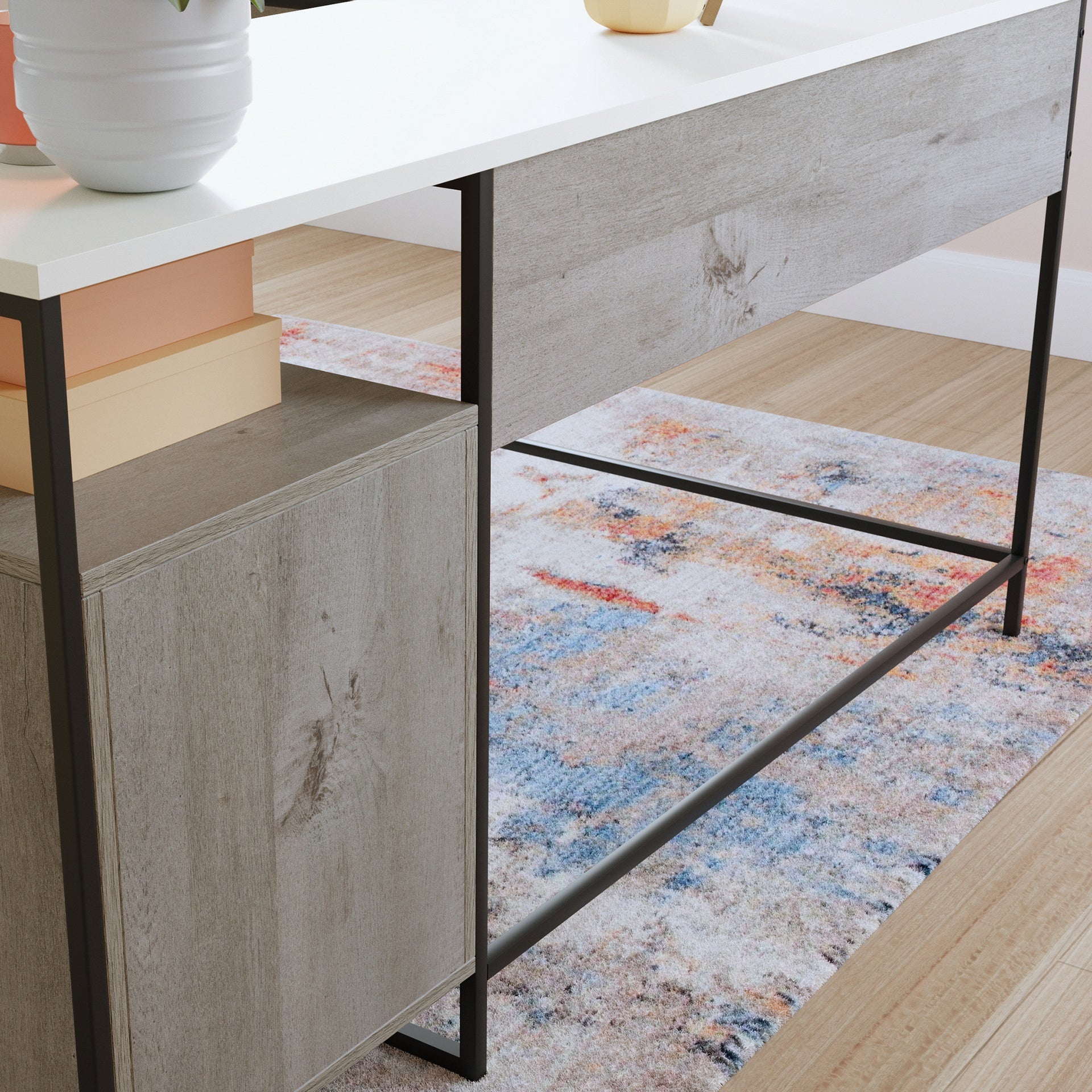 L-Shaped Desk with Minimalist Design, Brown finish