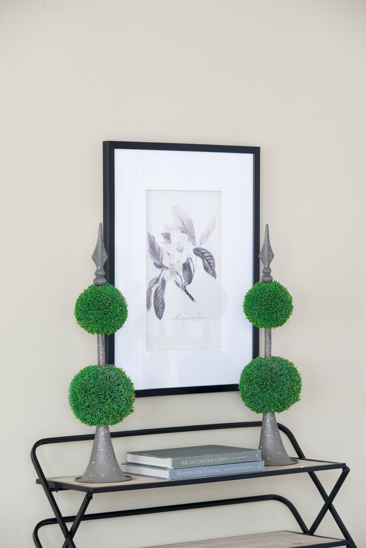 D7x26.5" Artificial Two-Tiered Boxwood Sphere Topiary on Metal Spire