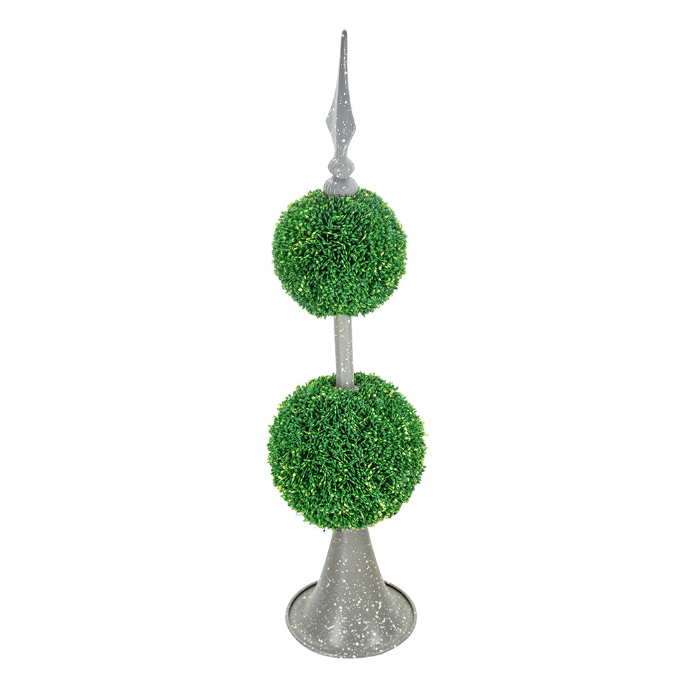 D7x26.5" Artificial Two-Tiered Boxwood Sphere Topiary on Metal Spire