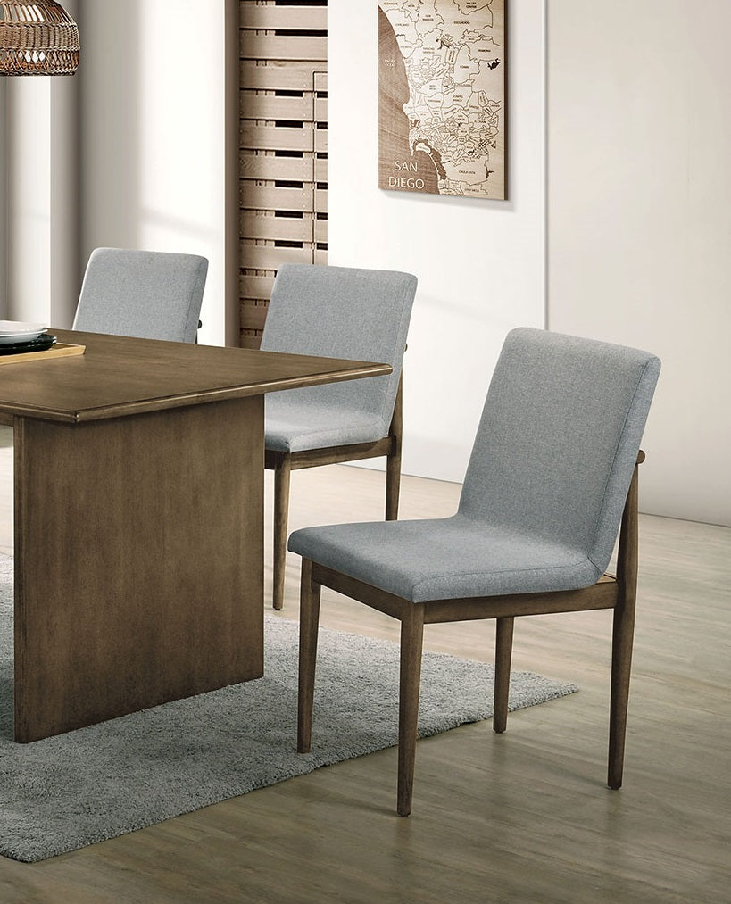 Natural Tone Frame Light Gray Fabric Set of 2pc Side Chairs Dining Room Furniture Chair Upholstered Seat