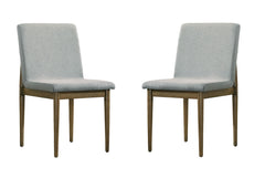 Natural Tone Frame Light Gray Fabric Set of 2pc Side Chairs Dining Room Furniture Chair Upholstered Seat