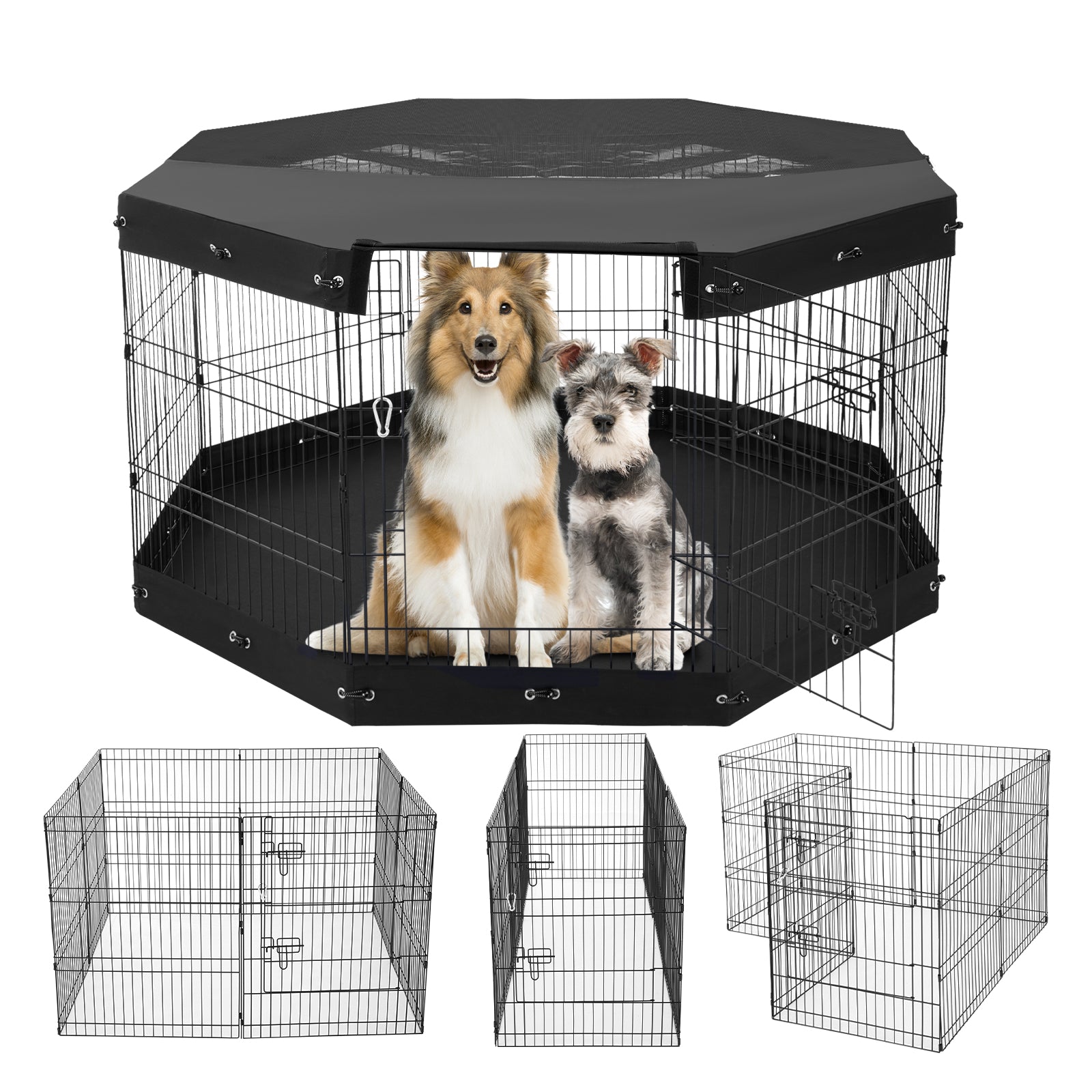 Dog Playpen 8 Panels Foldable Metal Dog Exercise Pen with Pad Cover 30"H