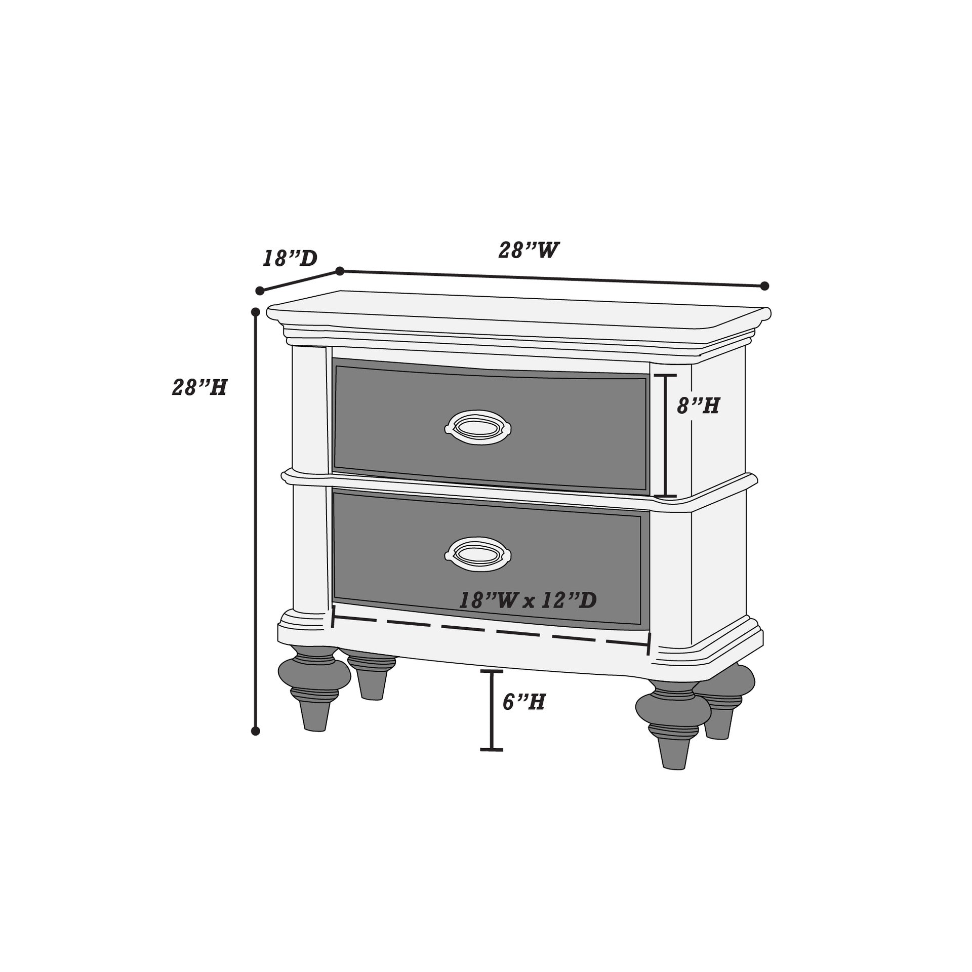 Luxury Classic Antique Silver / Champagne Finish 1pc Nightstand Storage Space Bedside Table Bedroom Furniture