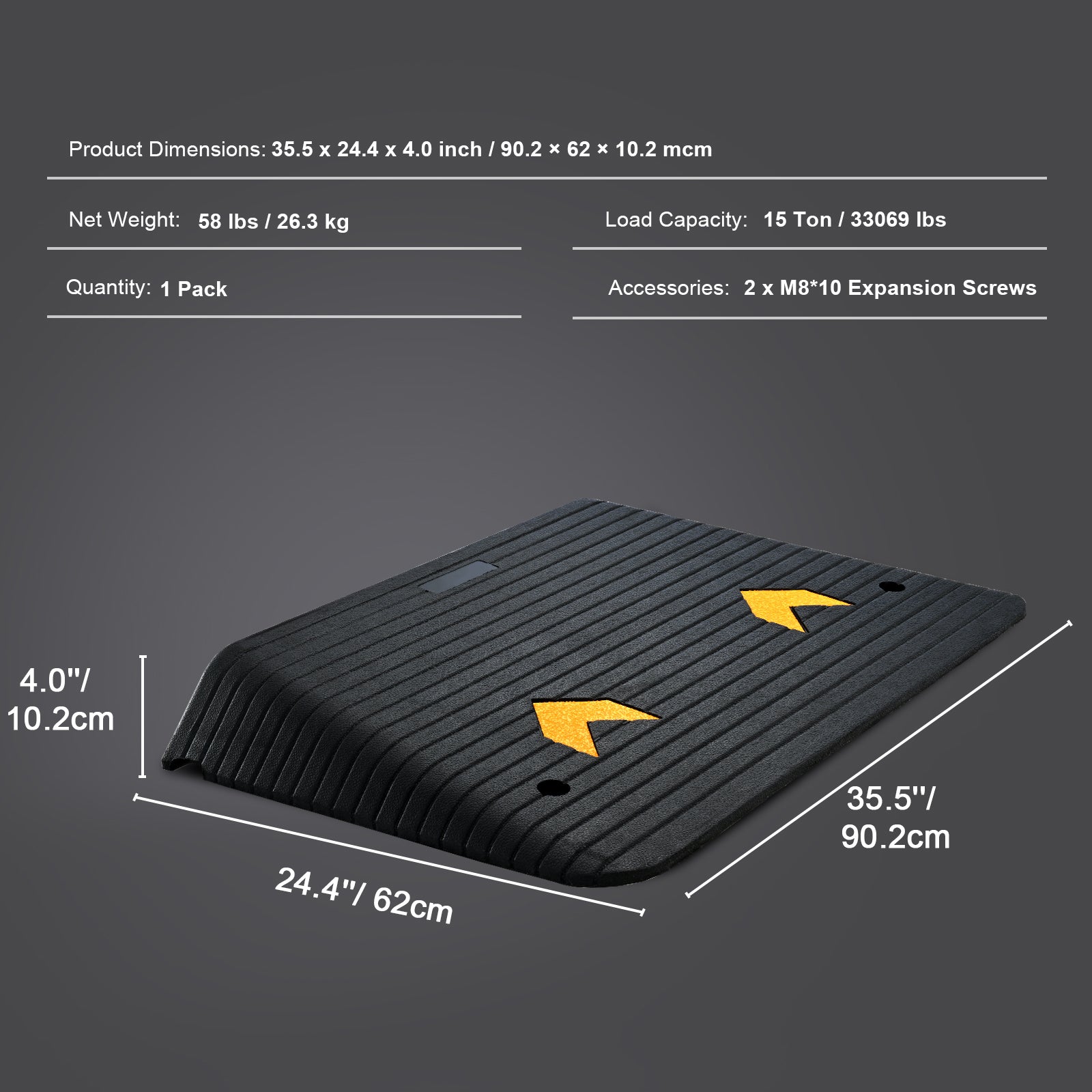 Rubber Threshold Ramp, 4" Rise Wheelchair Ramp Doorway, Recycled Rubber Power Curb Ramp Rated 33069 Lbs Load Capacity, Non-Slip Textured Surface Rubber Ramp for Wheelchair Car Scooter