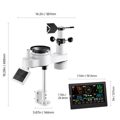7-in-1 Wi-Fi Weather Station with APP, 7.5-Inch VA Display, Wireless Solar Powered Outdoor Sensor, Rain Gauge, Indoor Outdoor for Weather Forecast, Wind Speed, Temperature, Humidity, Rainfall