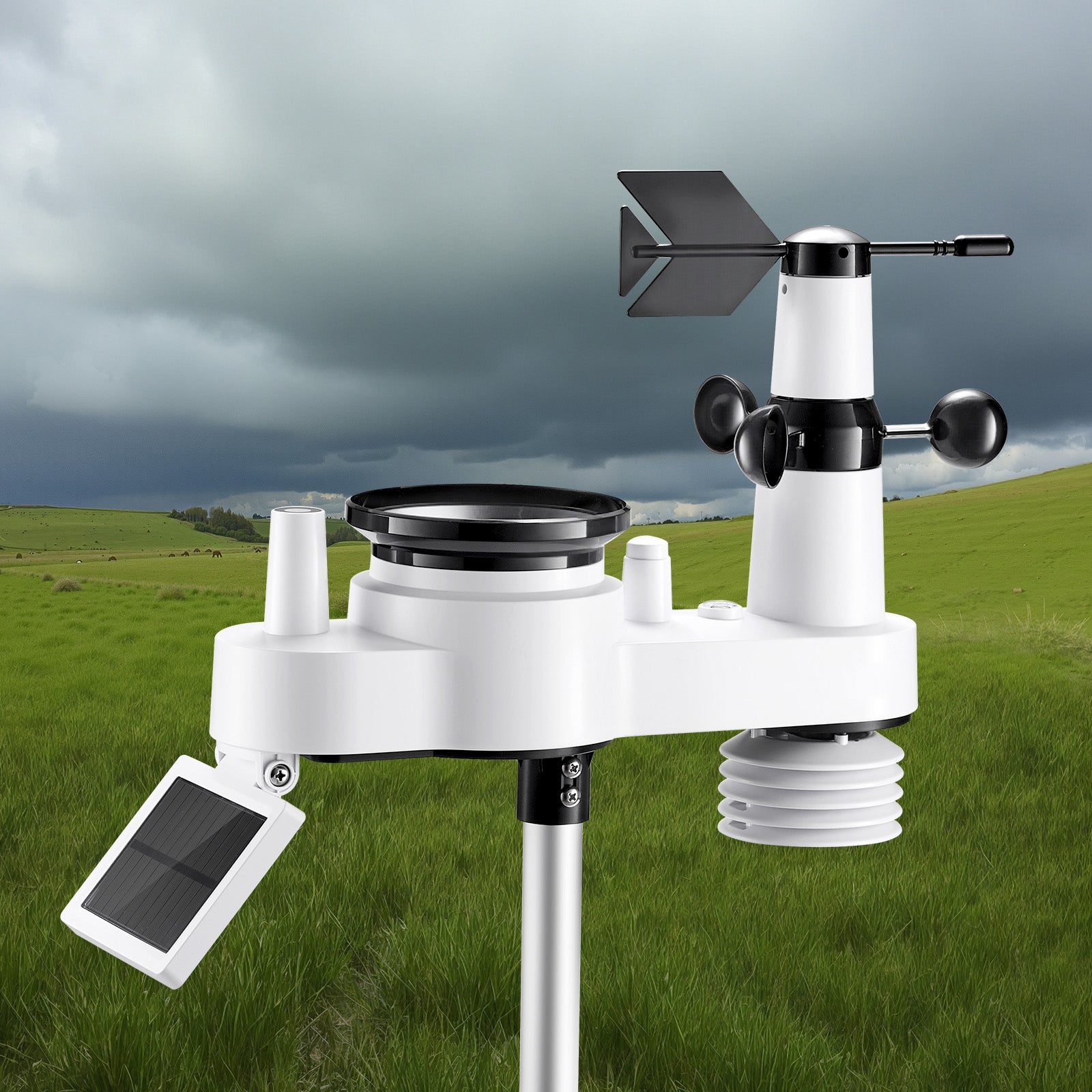 7-in-1 Wi-Fi Weather Station with APP, 7.5-Inch VA Display, Wireless Solar Powered Outdoor Sensor, Rain Gauge, Indoor Outdoor for Weather Forecast, Wind Speed, Temperature, Humidity, Rainfall