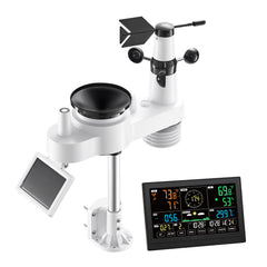 7-in-1 Wi-Fi Weather Station with APP, 7.5-Inch VA Display, Wireless Solar Powered Outdoor Sensor, Rain Gauge, Indoor Outdoor for Weather Forecast, Wind Speed, Temperature, Humidity, Rainfall