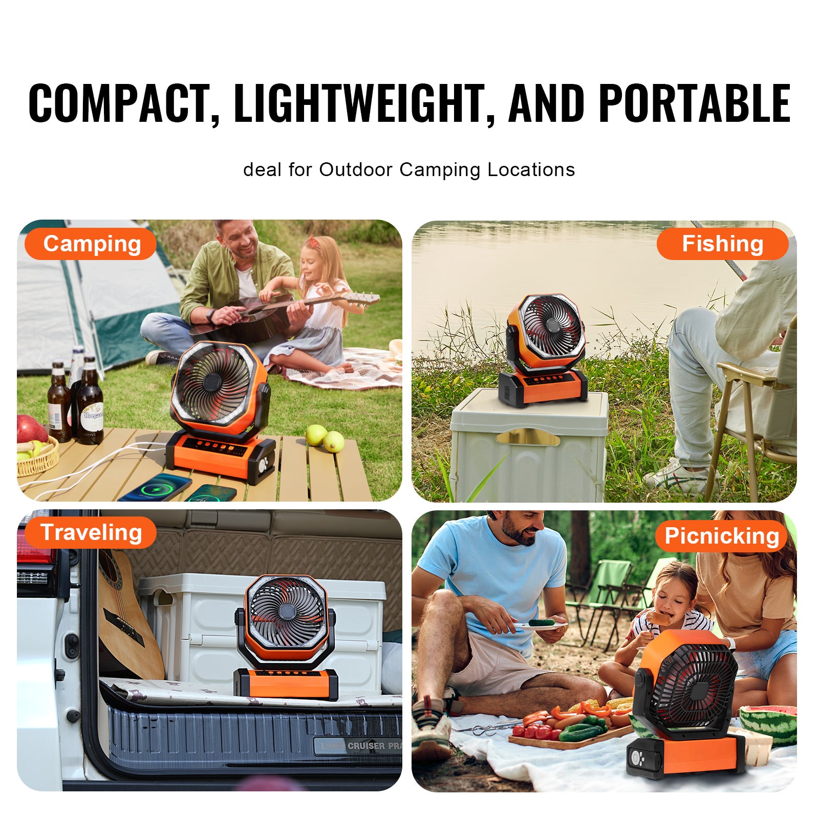 Portable Fan Rechargeable 9 inch, Battery Powered Fan with LED Lantern, 4 Speeds Adjustable & 45°/90°Automatic Swivel & Timer , USB Battery Operated Fans for Travel Bedroom Home Camping Office