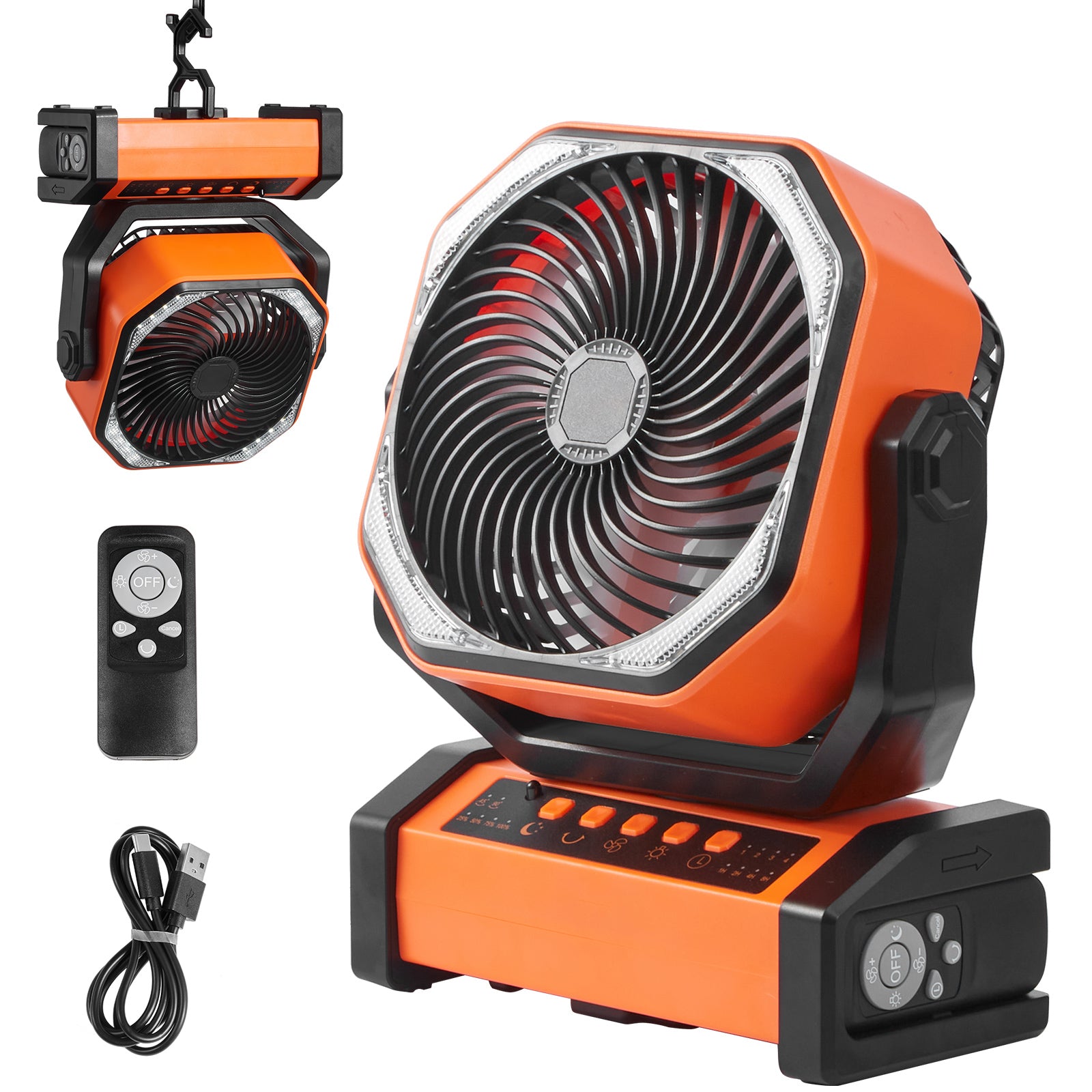 Portable Fan Rechargeable 9 inch, Battery Powered Fan with LED Lantern, 4 Speeds Adjustable & 45°/90°Automatic Swivel & Timer , USB Battery Operated Fans for Travel Bedroom Home Camping Office