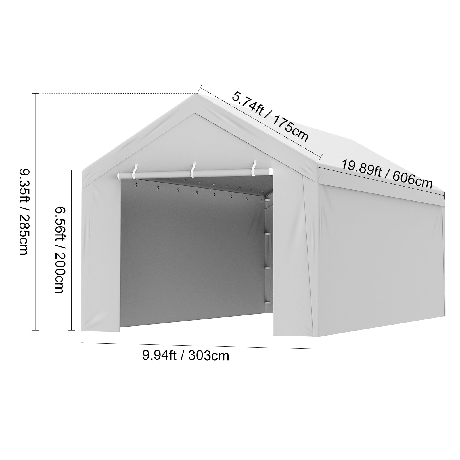 Carport Replacement Canopy Cover Top + Side Wall 10 x 20 ft, Garage Tent Shelter Tarp Heavy-Duty Waterproof & UV Protected, Easy Installation with Ball Bungees,White (Frame Not Included)