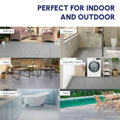 12 x 12 Inch Gray Interlocking Deck Tiles Plastic Waterproof Outdoor All Weather Anti-slip Bathroom Shower Balcony Porch Strong Weight Capacity Upto 440 LBS, Pebble Stone Pattern Pack of 60