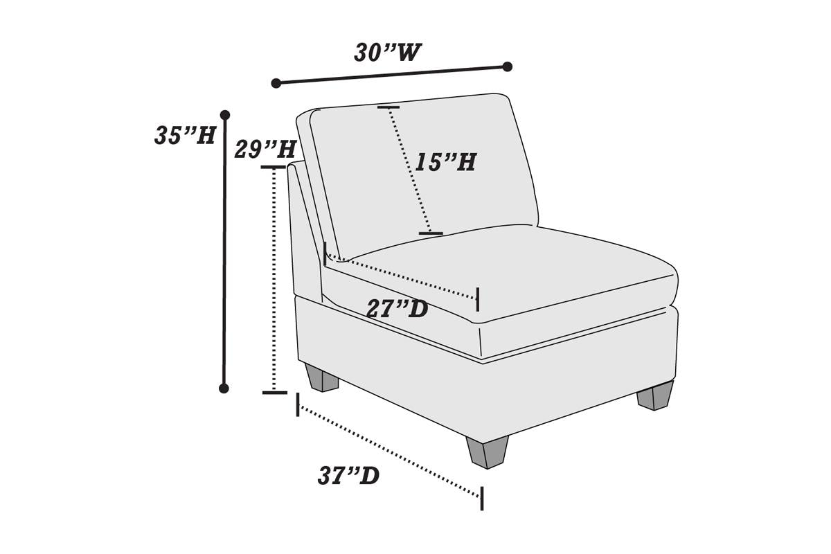 1pc ARMLESS CHAIR ONLY Grey Chenille Fabric Modular Armless Chair Cushion Seat Living Room Furniture