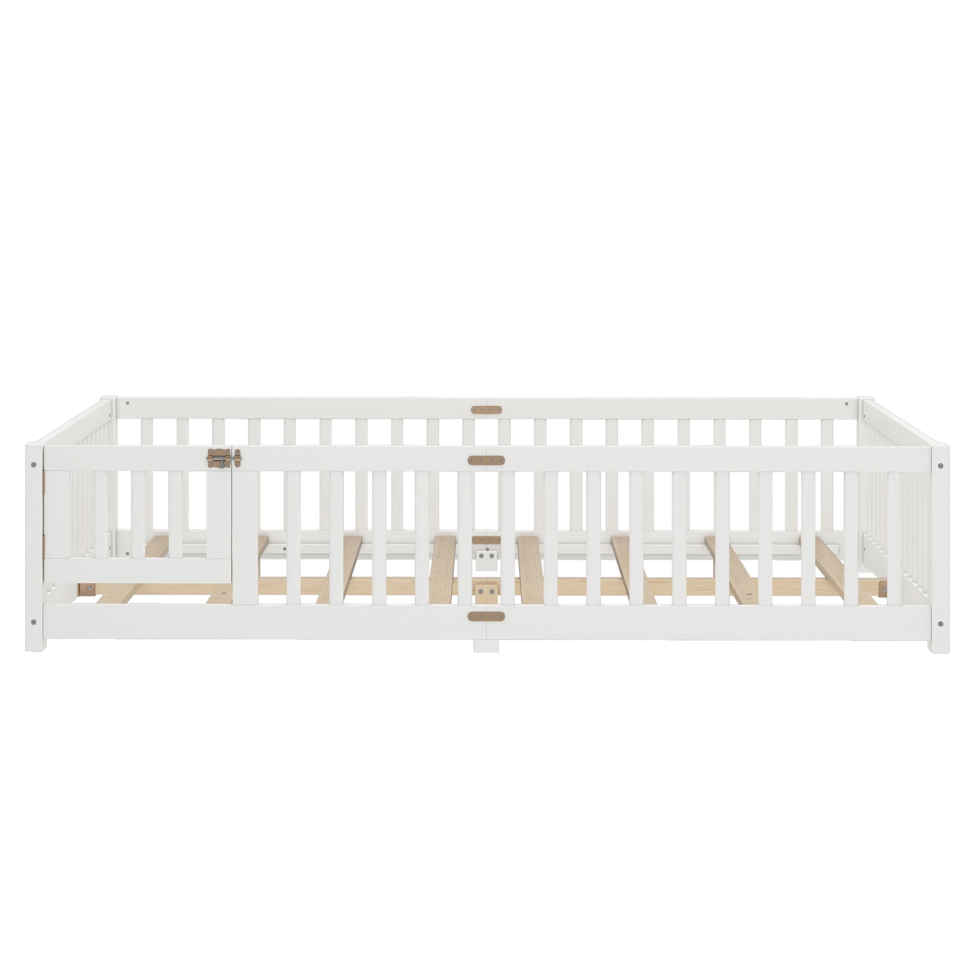 Queen Size Bed Floor Bed with Safety Guardrails and Door for Kids, White(Old SKU:  W1580P154628 )