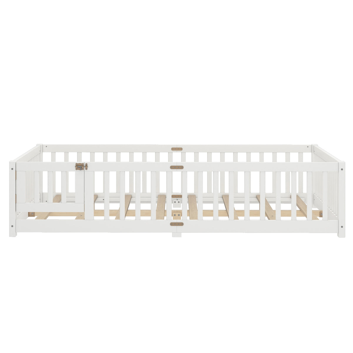 Queen Size Bed Floor Bed with Safety Guardrails and Door for Kids, White(Old SKU:  W1580P154628 )