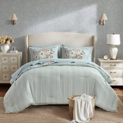 7-Piece Queen 7 Piece Vintage-inspired Collection floral print,Soft Blue