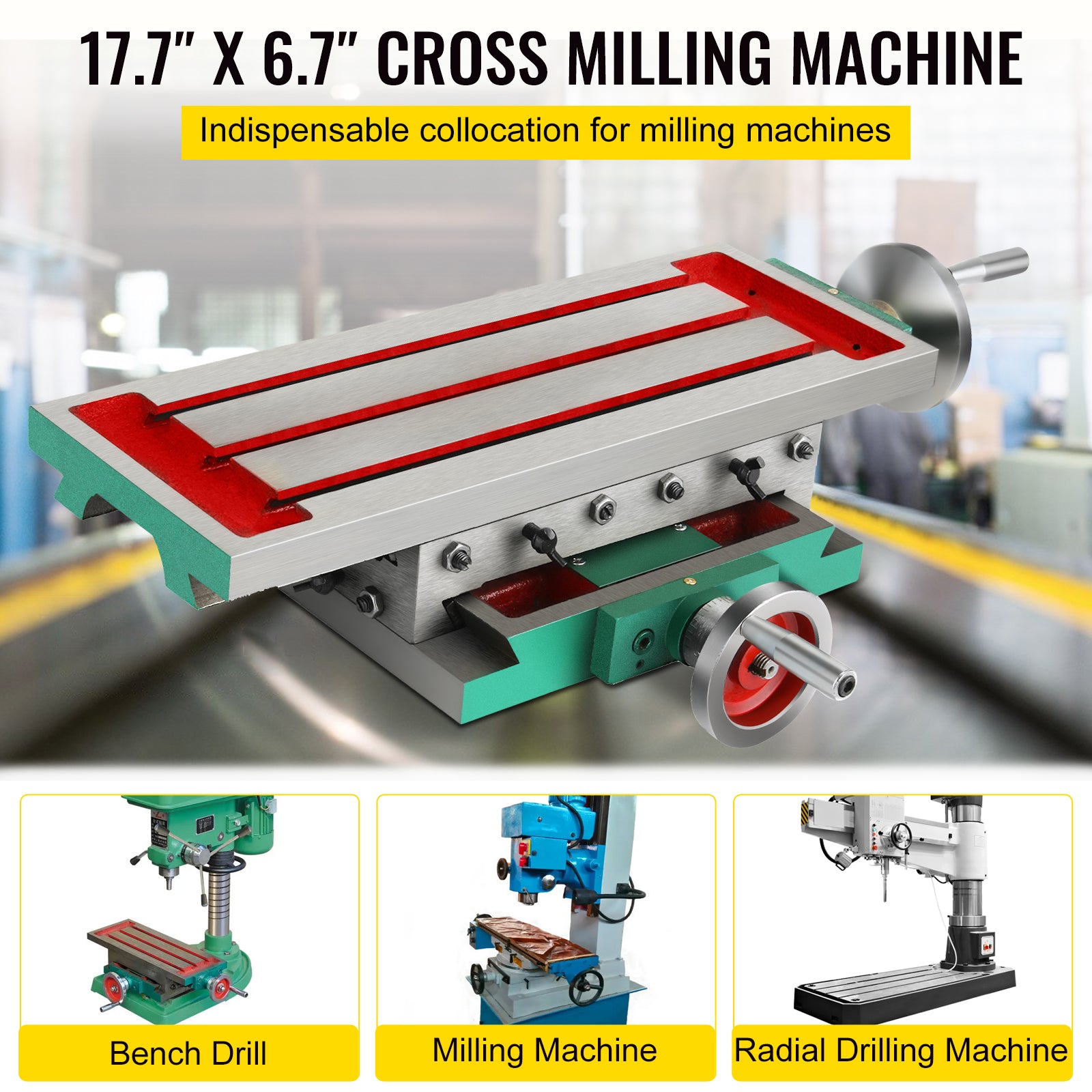 Milling Working Table 17.7 X 6.7 Inch, Compound Milling Machine Work Table 2 Axis 4 Ways Move, Multifunction Milling Working Table Heavy-duty Structure,for Milling and Drilling Machine
