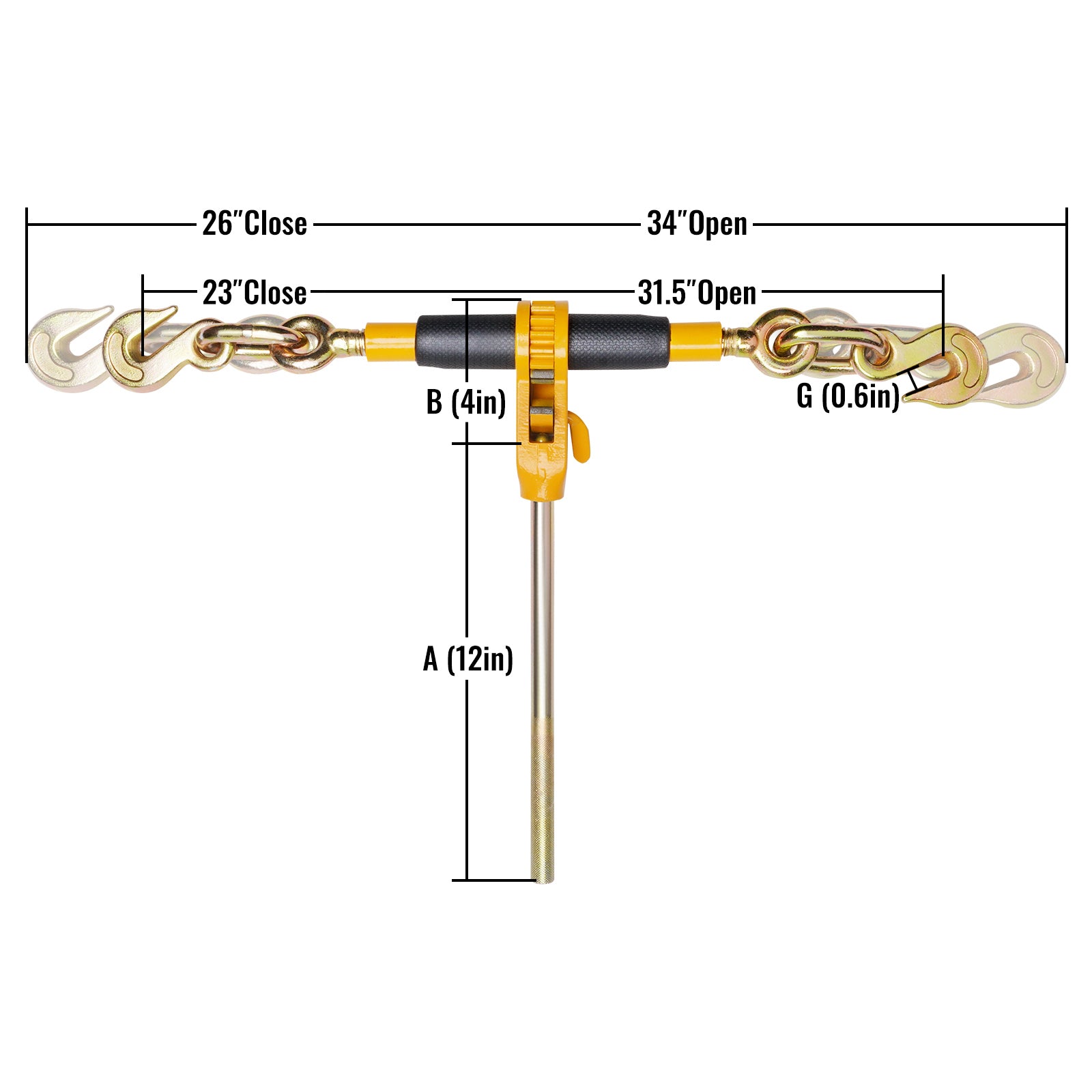 Ratchet Chain Binder, 3/8"-1/2" Heavy Duty Load Binders, with G80 Hooks 12000 lbs Secure Load Limit, Labor-saving Anti-skid Handle, Tie Down Hauling Chain Binders for Flatbed Truck Trailer, 4 Pc