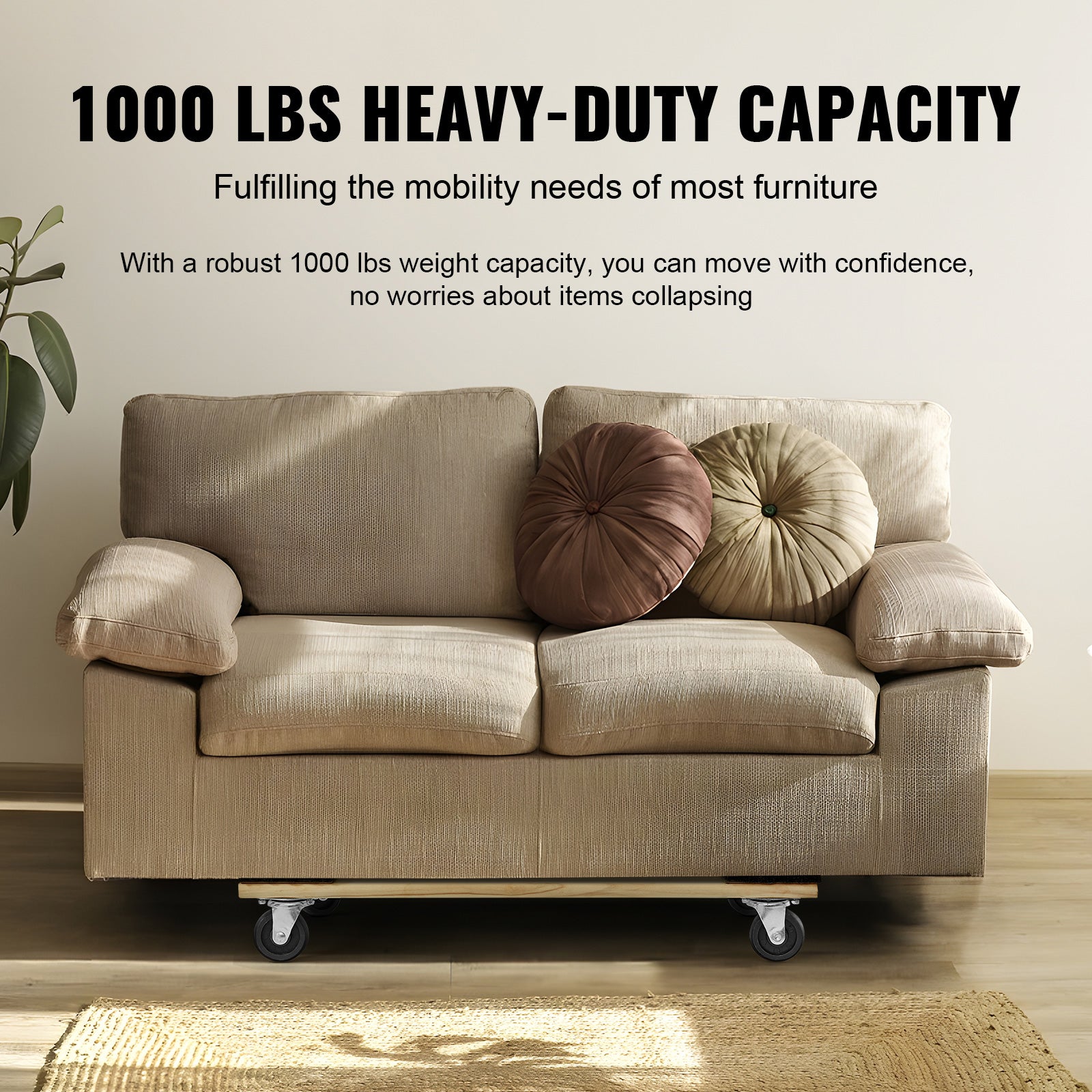 Furniture Dolly, 1000 lbs Load Capacity, 18" x 30", 4 x 3" PP Swivel Casters, Heavy Duty Hardwood Furniture Moving Dolly, Mover's Dolly, Moving Cart with Wheels for Heavy Furniture Home Cleaning