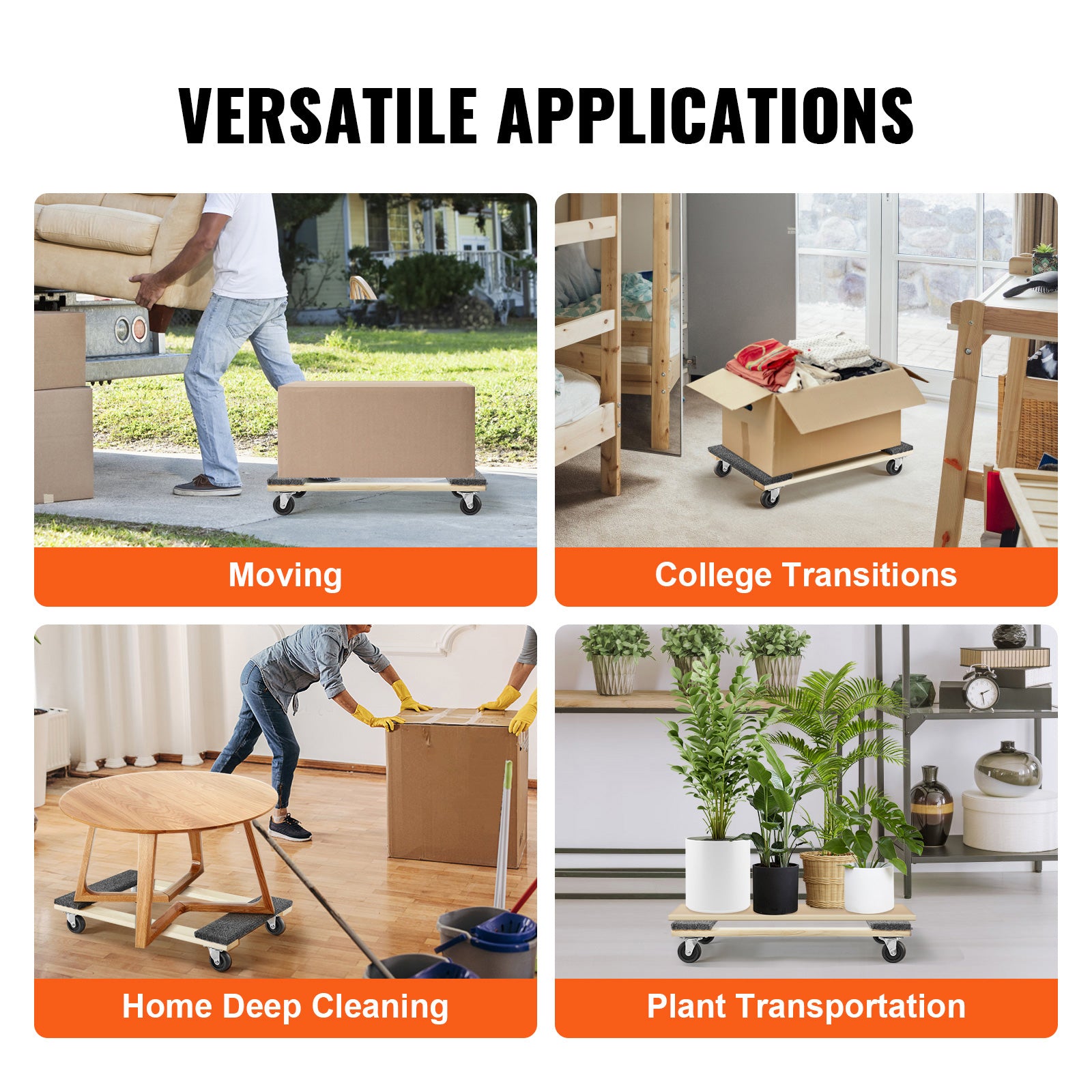 Furniture Dolly, 1000 lbs Load Capacity, 18" x 30", 4 x 3" PP Swivel Casters, Heavy Duty Hardwood Furniture Moving Dolly, Mover's Dolly, Moving Cart with Wheels for Heavy Furniture Home Cleaning