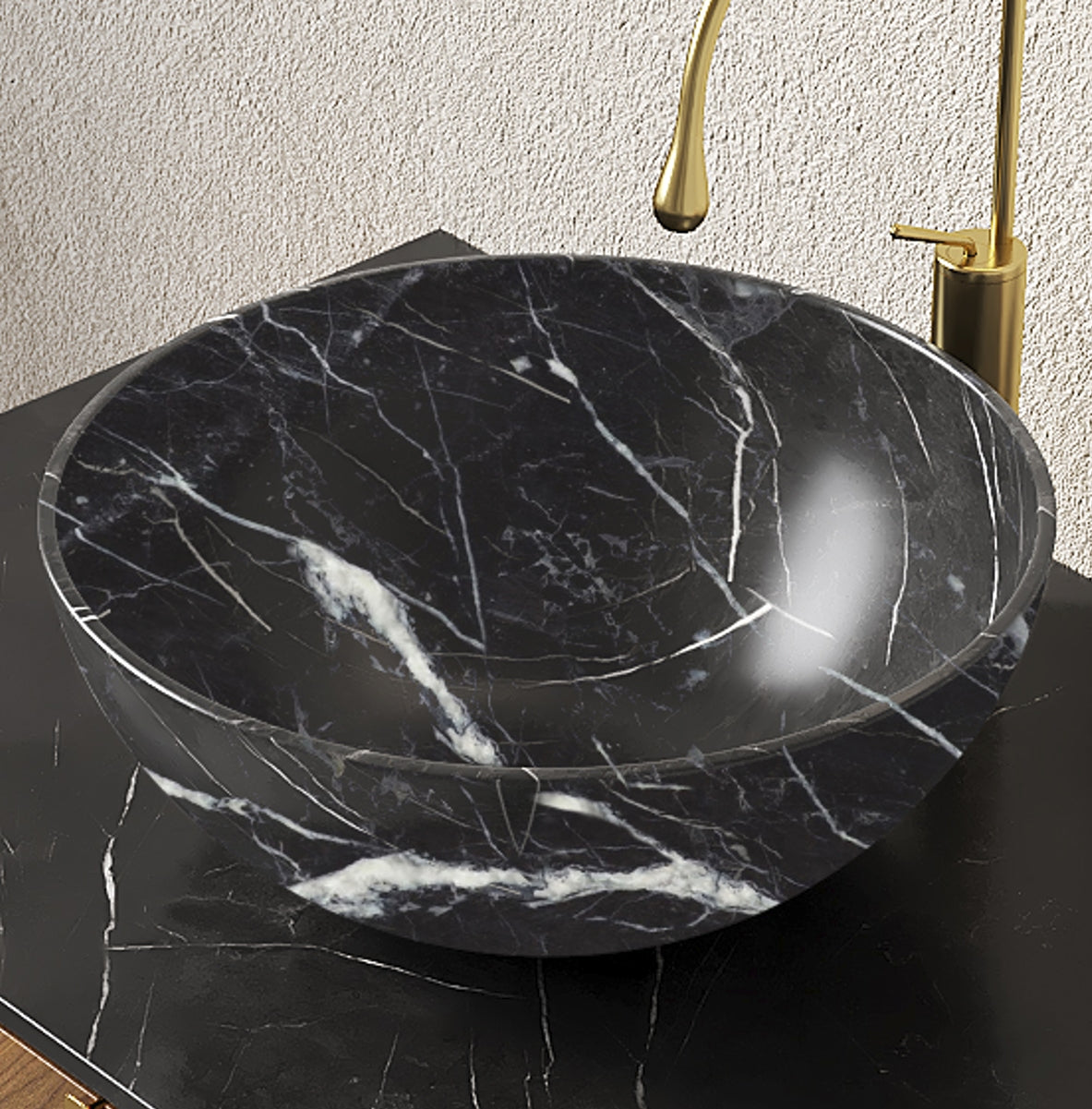 14'' Bathroom Bowl Ceramic Sink with Stone Pattern, No Faucet, Matte Black