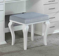 Glam Style 1pc Vanity w/ Padded Stool Set 8mm Glass Top Storage Drawers LED On Mirror Luminous White Finish Bedroom Furniture