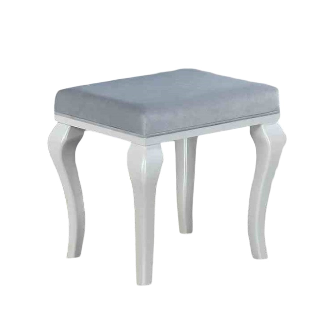 Glam Style 1pc Vanity w/ Padded Stool Set 8mm Glass Top Storage Drawers LED On Mirror Luminous White Finish Bedroom Furniture
