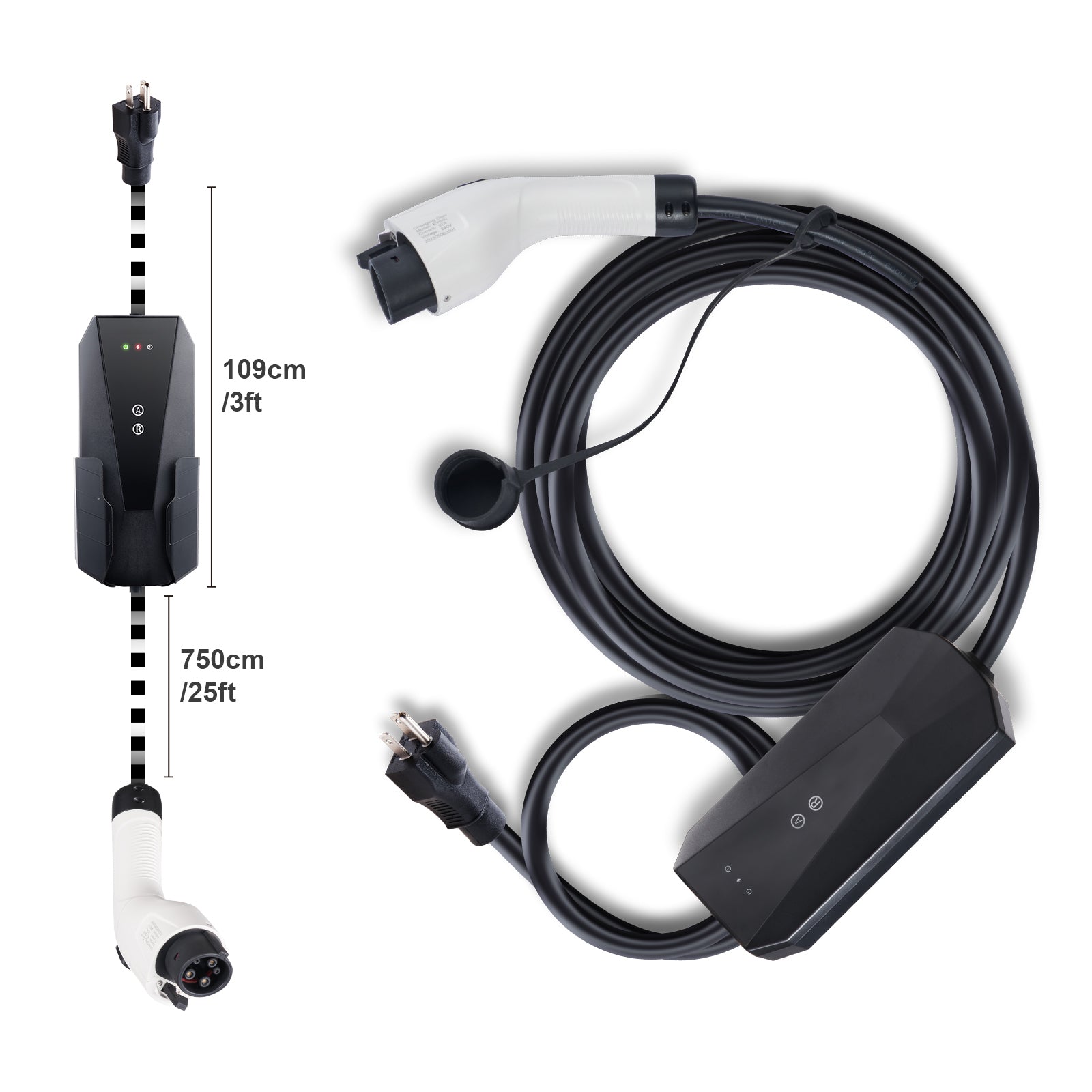 Level 1+2 Portable EV Charger, 16 Amp 120V or 240V, Electric Vehicle Charger with 28-Foot Charging Cable NEMA 6-20P Plug NEMA 5-15 Adapter, Plug-in Home EV Charging Station for SAE J1772 EVs
