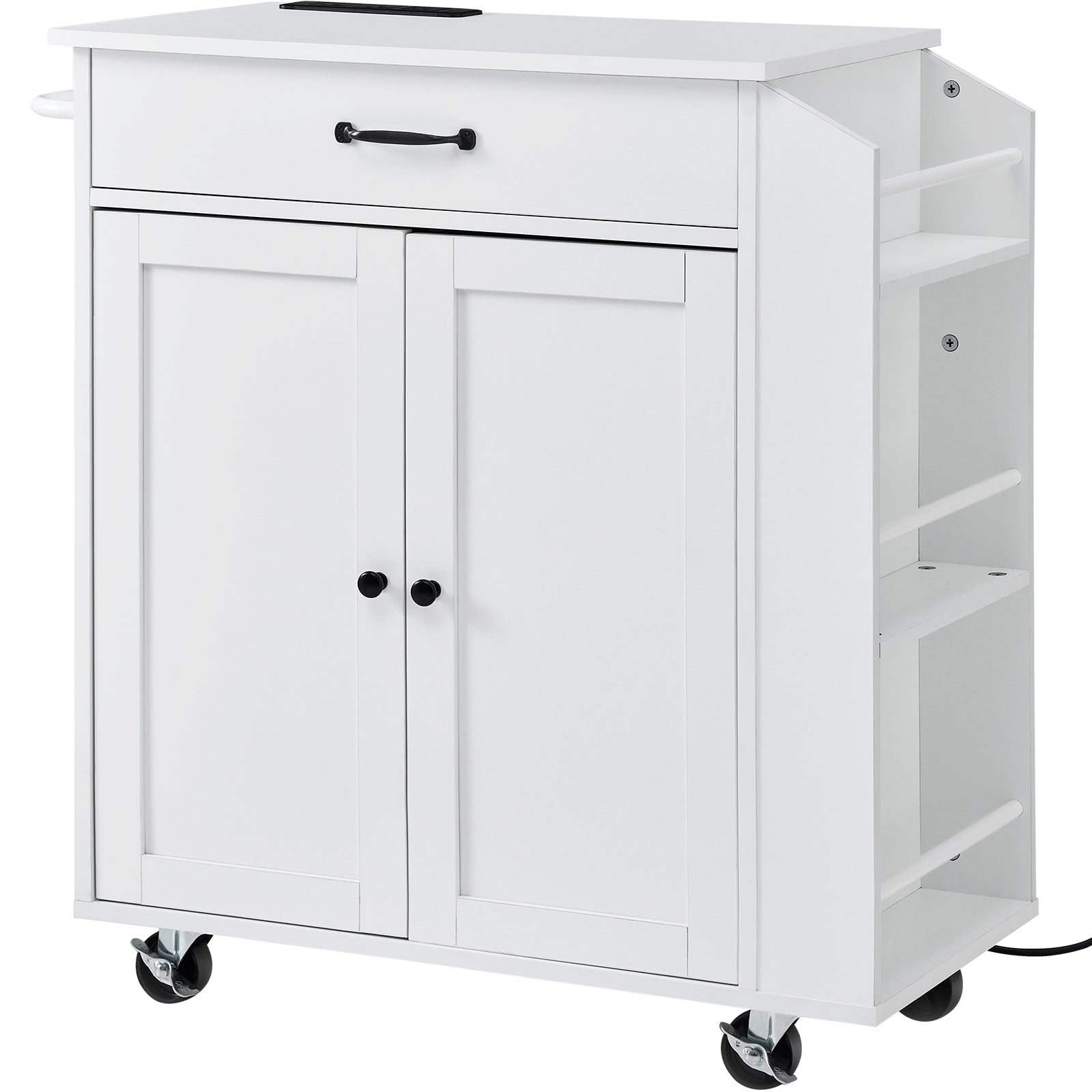 Kitchen Island Cart Rolling Storage Cabinet on Wheel with Charging Station