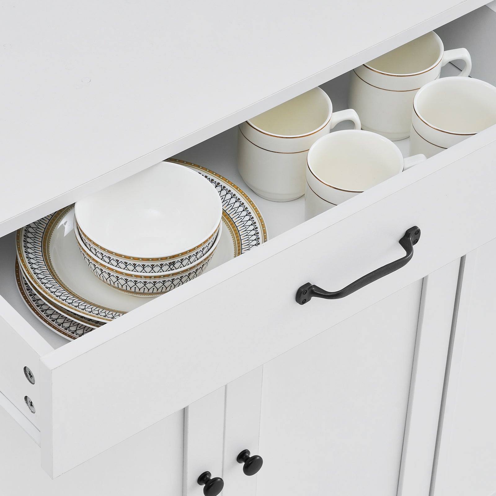 Kitchen Island Cart Rolling Storage Cabinet on Wheel with Charging Station