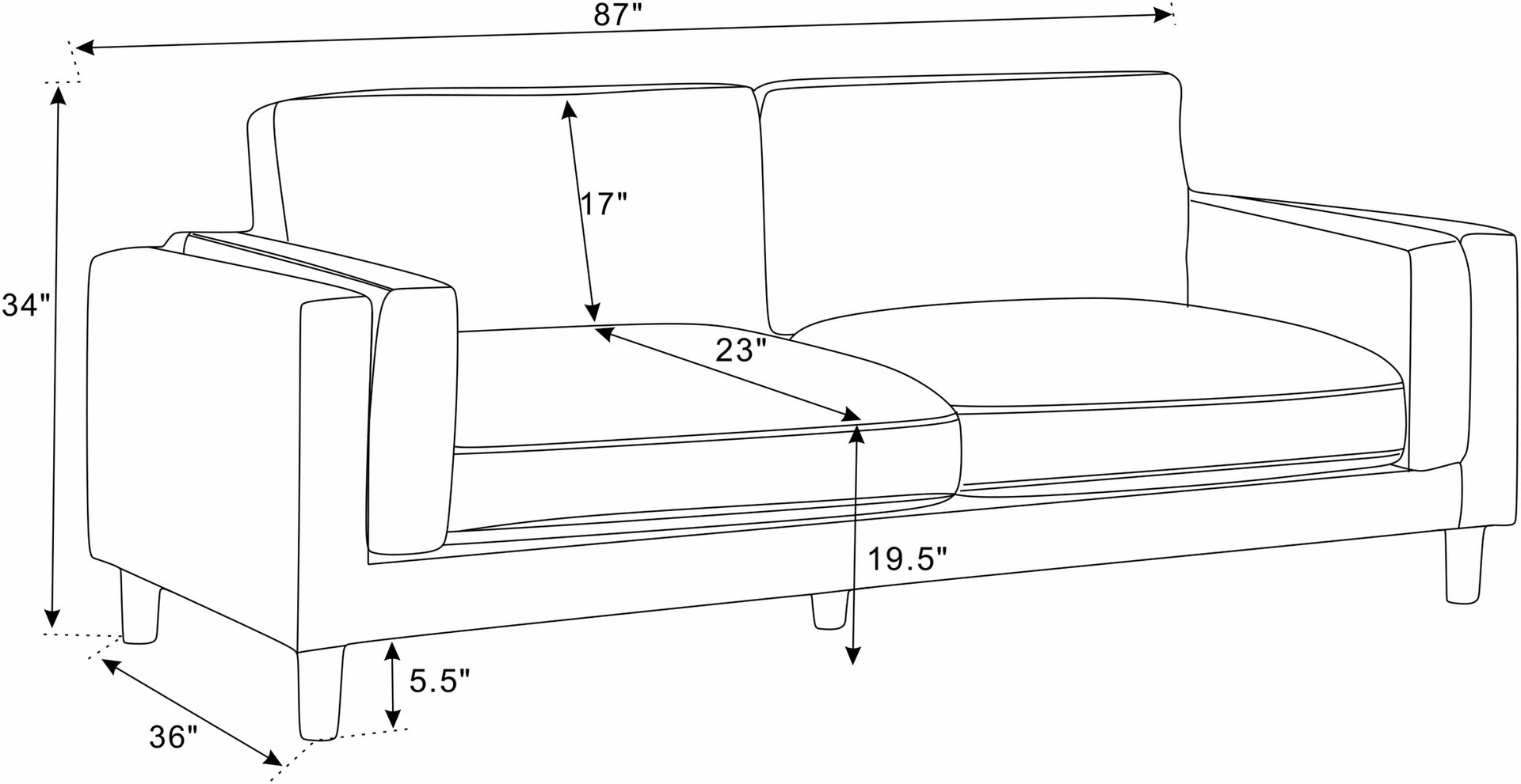 Corduroy Upholstered Square Arm Sofa with Wooden Legs