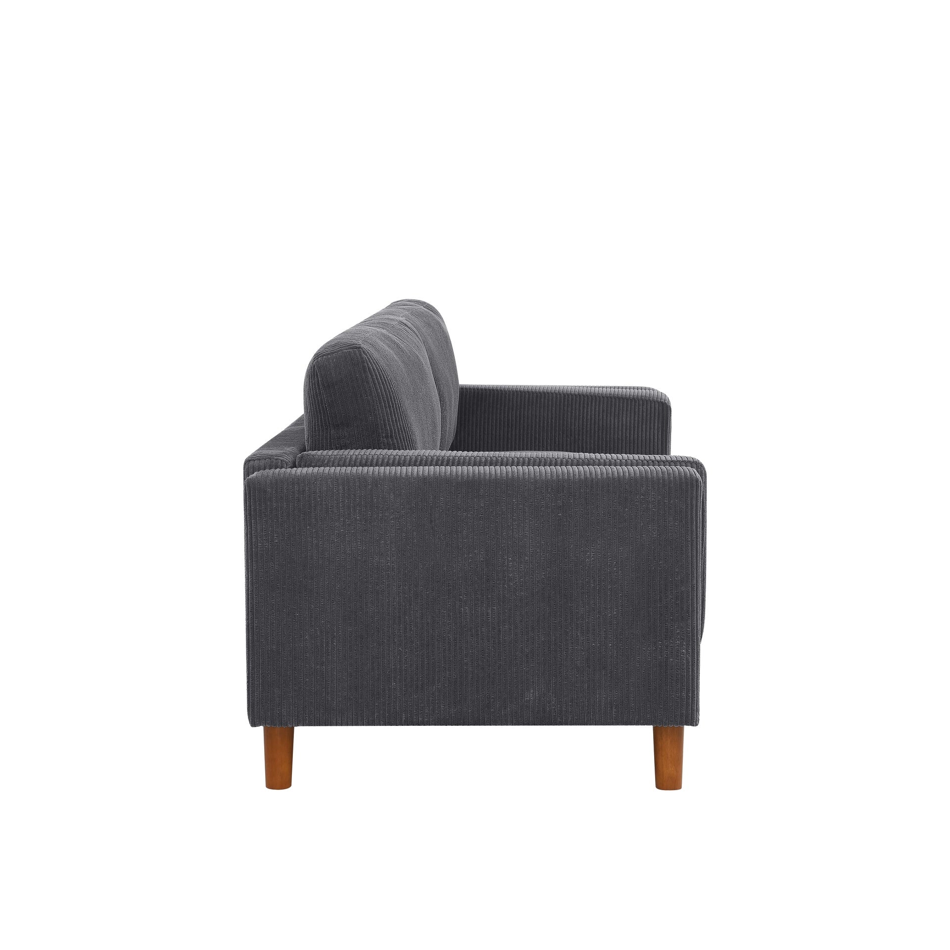 Corduroy Upholstered Square Arm Sofa with Wooden Legs