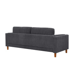 Corduroy Upholstered Square Arm Sofa with Wooden Legs