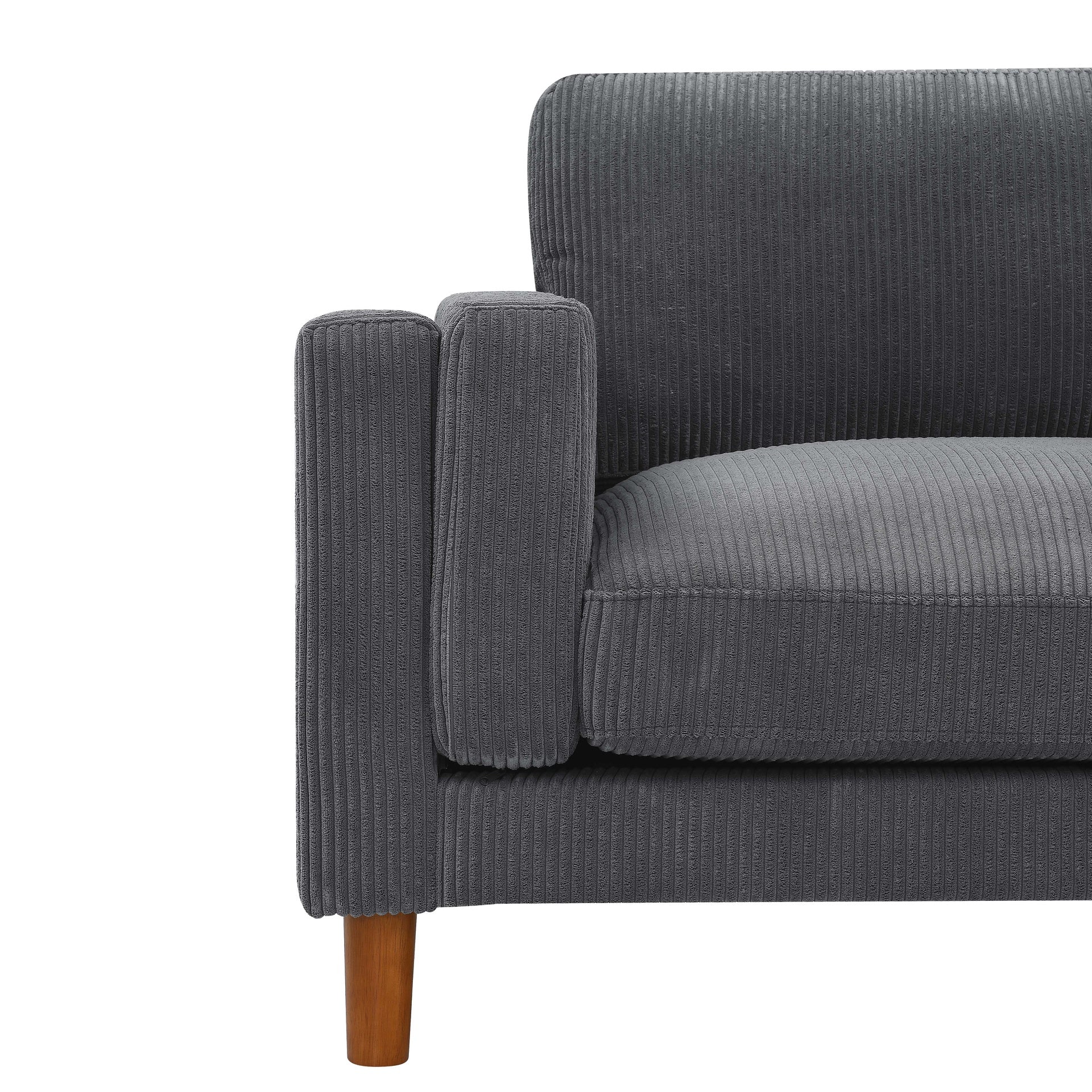 Corduroy Upholstered Square Arm Sofa with Wooden Legs