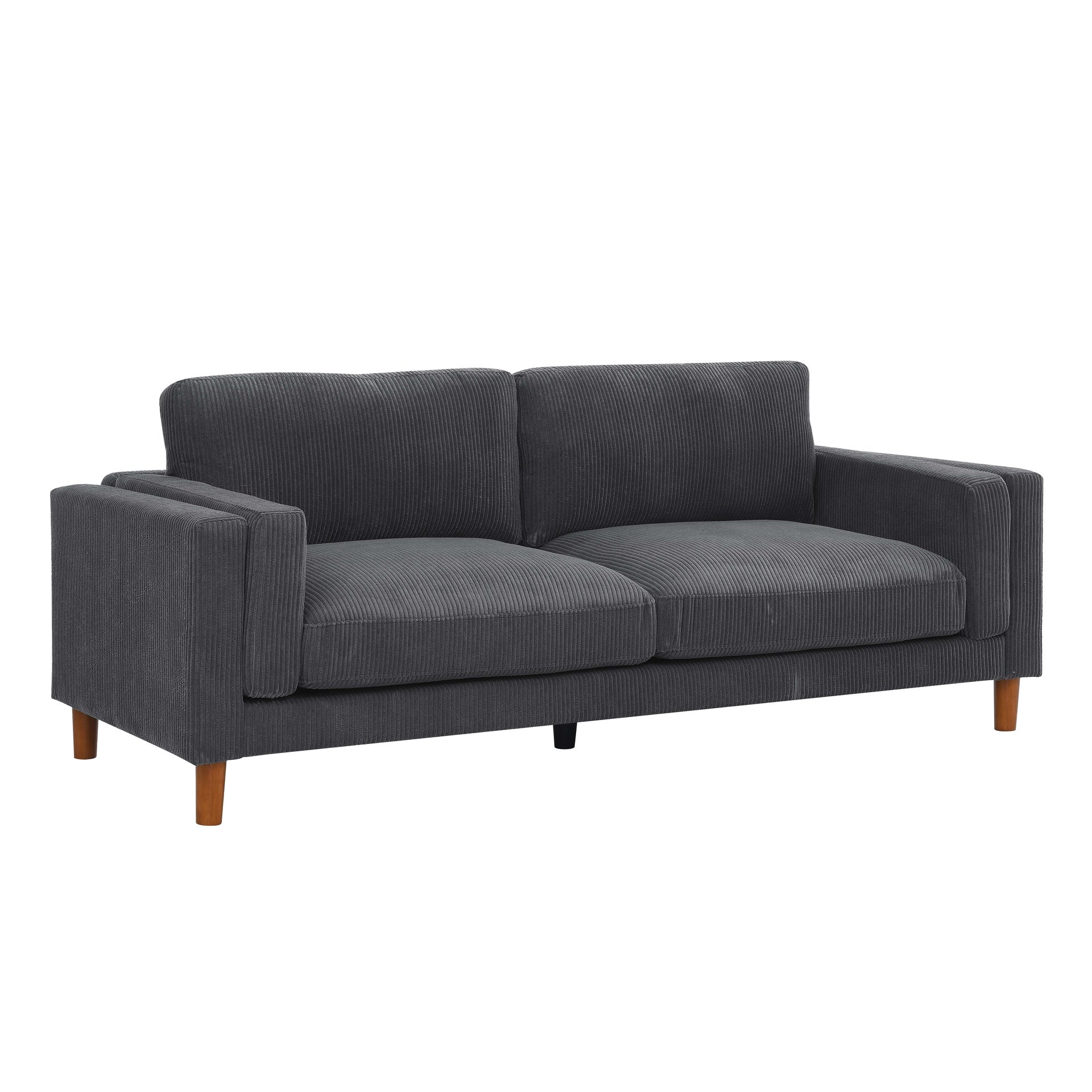 Corduroy Upholstered Square Arm Sofa with Wooden Legs