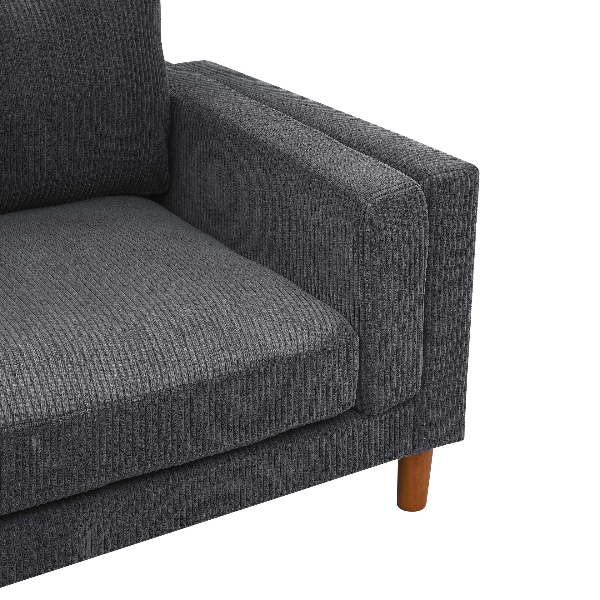Corduroy Upholstered Square Arm Sofa with Wooden Legs
