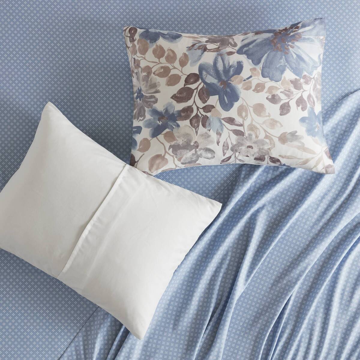 Floral Comforter Set with Bed Sheets Blue Queen