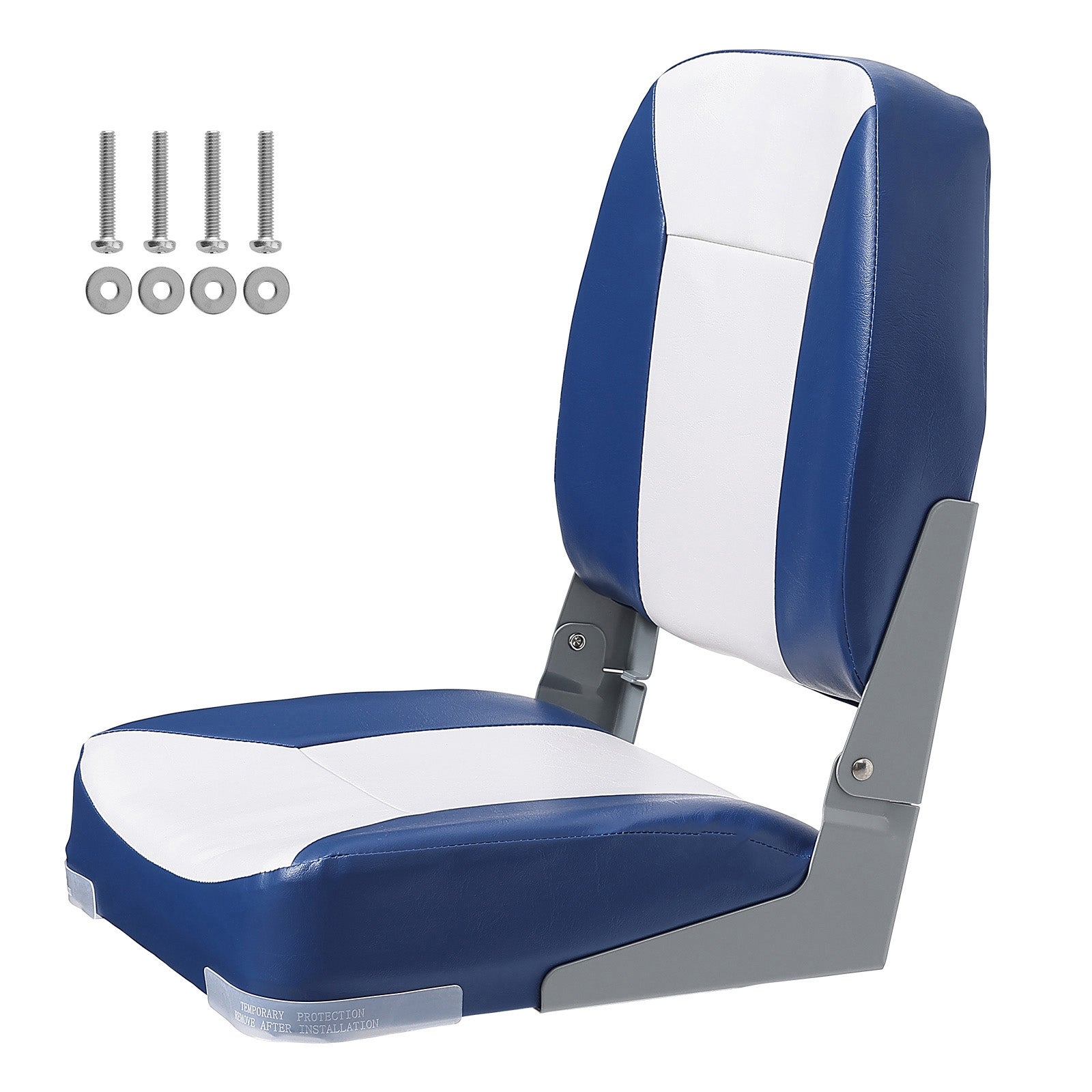 Boat Seat, 18.9" Low Back Boat Seat, Folding Boat Chair with Thickened Sponge Padding and Hinge, Fold-Down Boat Captain Chair for Fishing Boat, Sightseeing Boat, Speedboat, Canoe, 1-Piece
