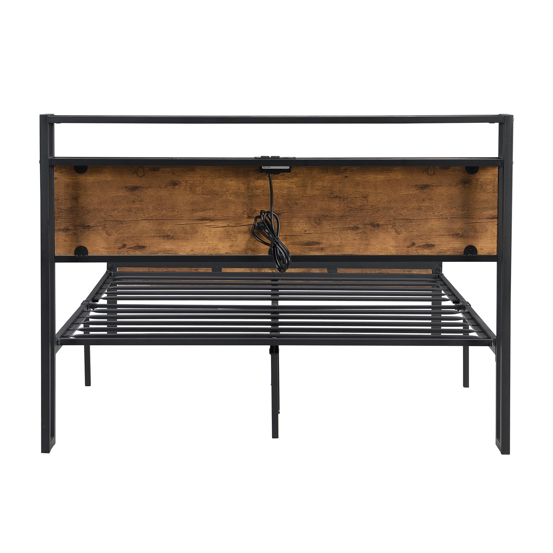 Queen Size  Metal Platform Bed Frame with Wooden Headboard and Footboard with USB LINER, No Box Spring Needed, Large Under Bed Storage, Easy Assemble