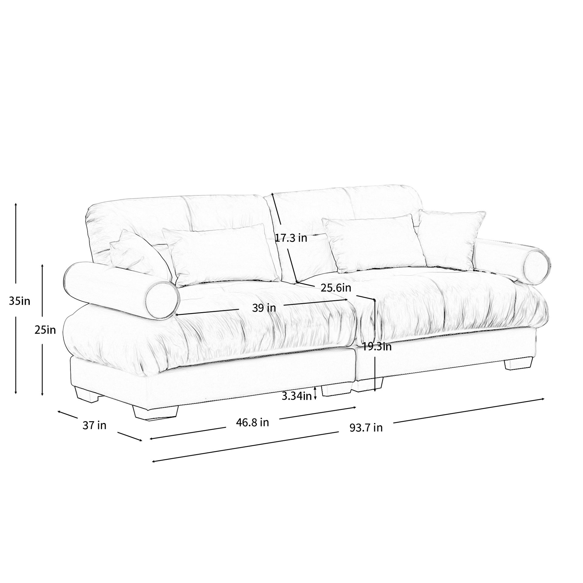 Large Size Modern Two-seater Sofa with Bolstered Armrests,Velvet 2-Seater Sofa With Waist Pillows and Throw Pillows , Suitable for Living Room , Loft, Working Spaces , Hallway and Bedroom,Olive green