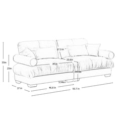 Large Size Modern Two-seater Sofa with Bolstered Armrests,Velvet 2-Seater Sofa With Waist Pillows and Throw Pillows , Suitable for Living Room , Loft, Working Spaces , Hallway and Bedroom,Olive green