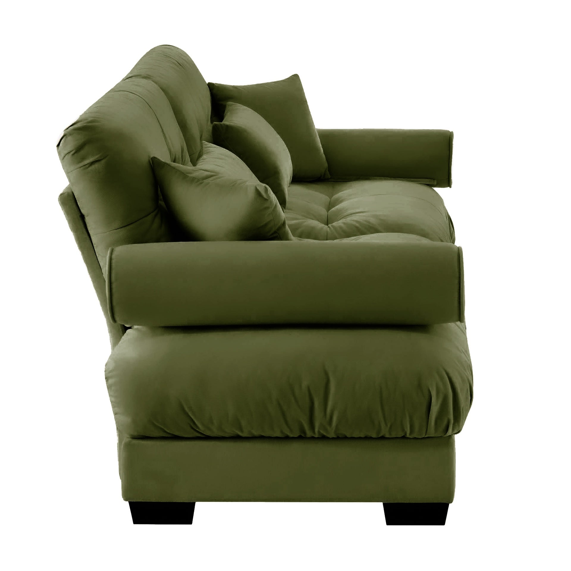Large Size Modern Two-seater Sofa with Bolstered Armrests,Velvet 2-Seater Sofa With Waist Pillows and Throw Pillows , Suitable for Living Room , Loft, Working Spaces , Hallway and Bedroom,Olive green