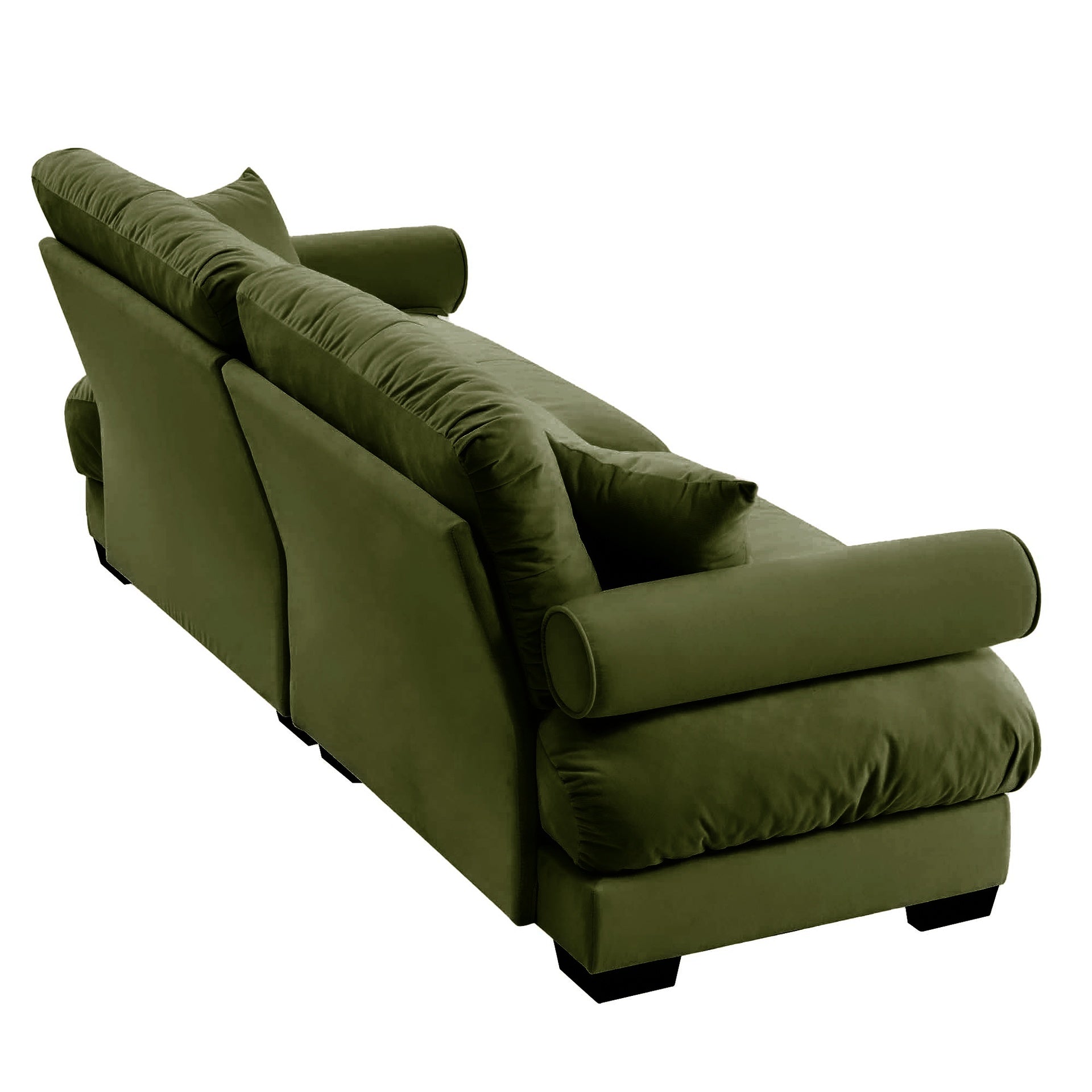 Large Size Modern Two-seater Sofa with Bolstered Armrests,Velvet 2-Seater Sofa With Waist Pillows and Throw Pillows , Suitable for Living Room , Loft, Working Spaces , Hallway and Bedroom,Olive green