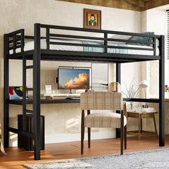 Metal Twin Size Loft Bed with Power Outlet and LED Lighted, Space-Saving, Noise Reduced, Black