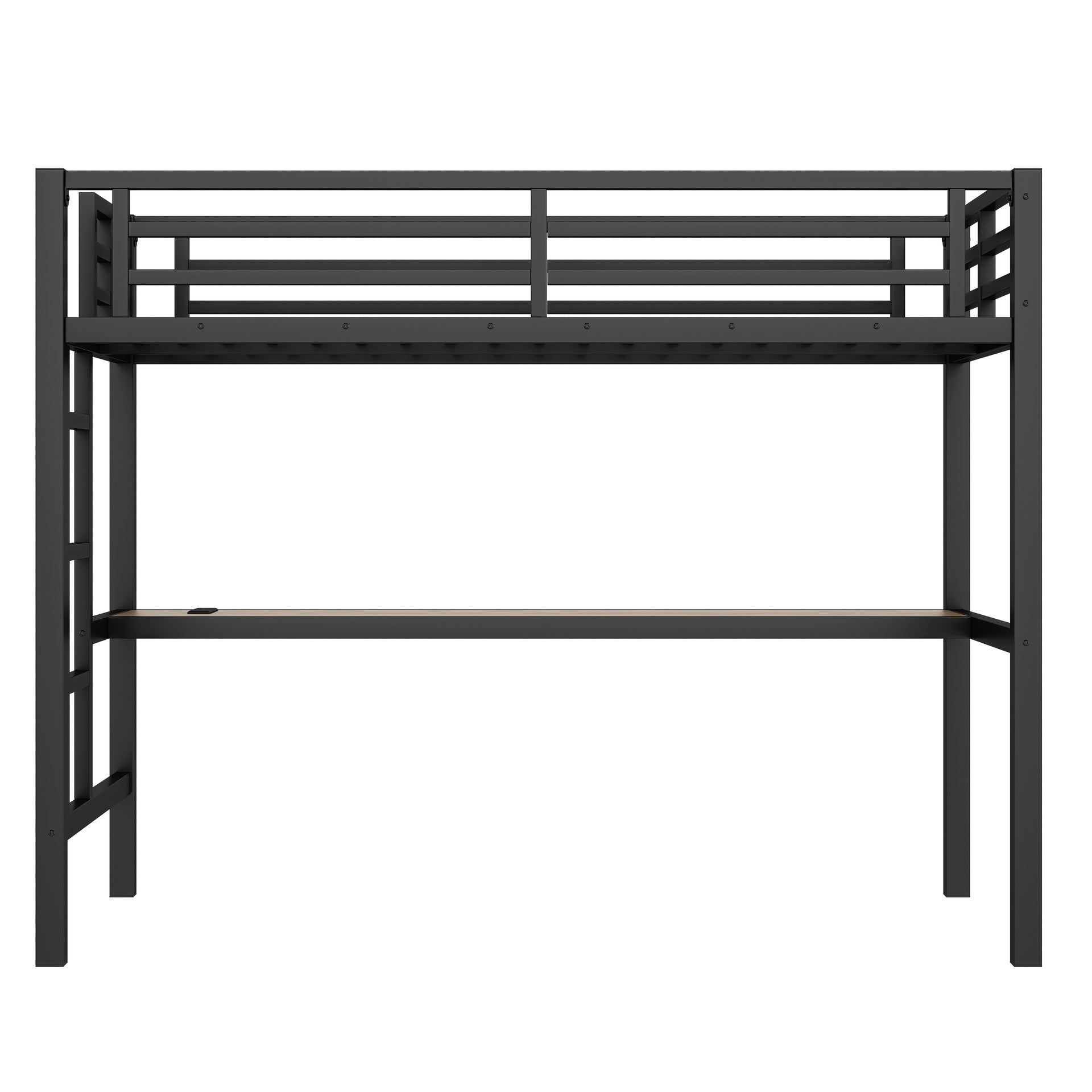 Metal Twin Size Loft Bed with Power Outlet and LED Lighted, Space-Saving, Noise Reduced, Black
