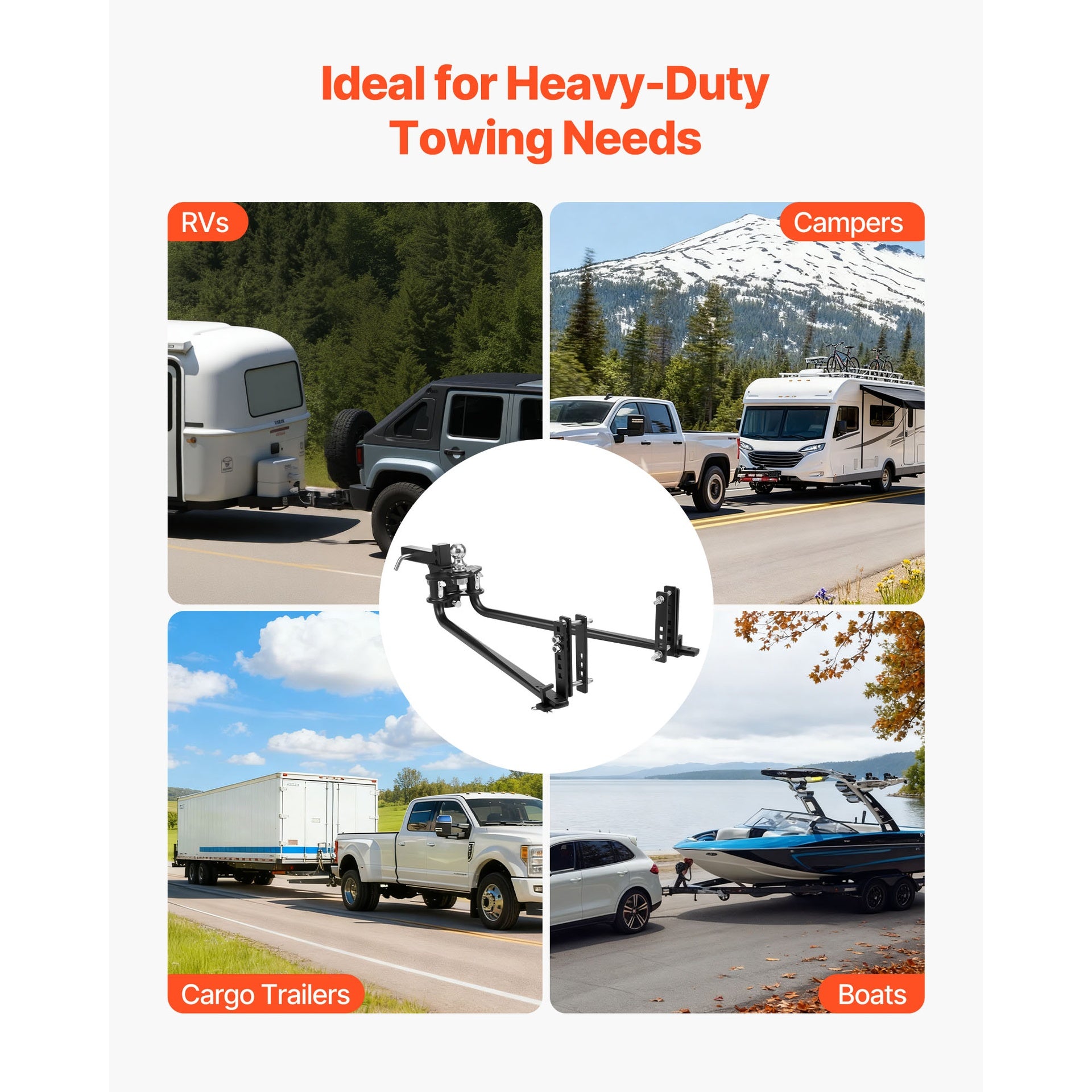 Weight Distribution Hitch, 14000 lbs Max Towing & 1400 lbs Max Tongue, Weight Distributing Hitches Kit with Sway Control Includes 2 in Shank & 2-5/16 in Ball, Load Leveling Hitch for Trailers
