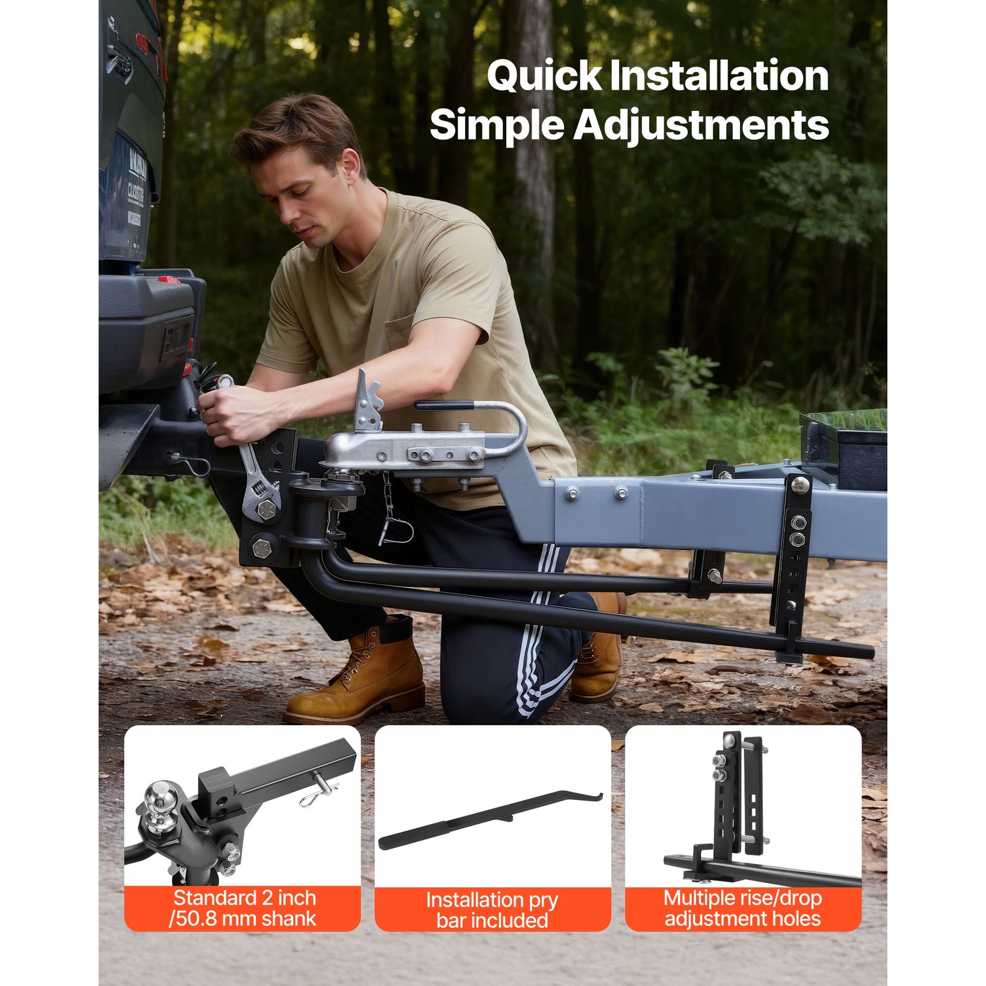 Weight Distribution Hitch, 14000 lbs Max Towing & 1400 lbs Max Tongue, Weight Distributing Hitches Kit with Sway Control Includes 2 in Shank & 2-5/16 in Ball, Load Leveling Hitch for Trailers