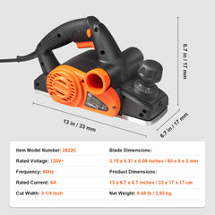 Electric Hand Planer, 3-1/4" width Corded Electric Hand Planer, 16500 RPM High-Speed Powerful Electric Handheld Planers for Woodworking, Wood Chamfer DIY, Smooth Finish Carpentry Tool, FCC-SDoC