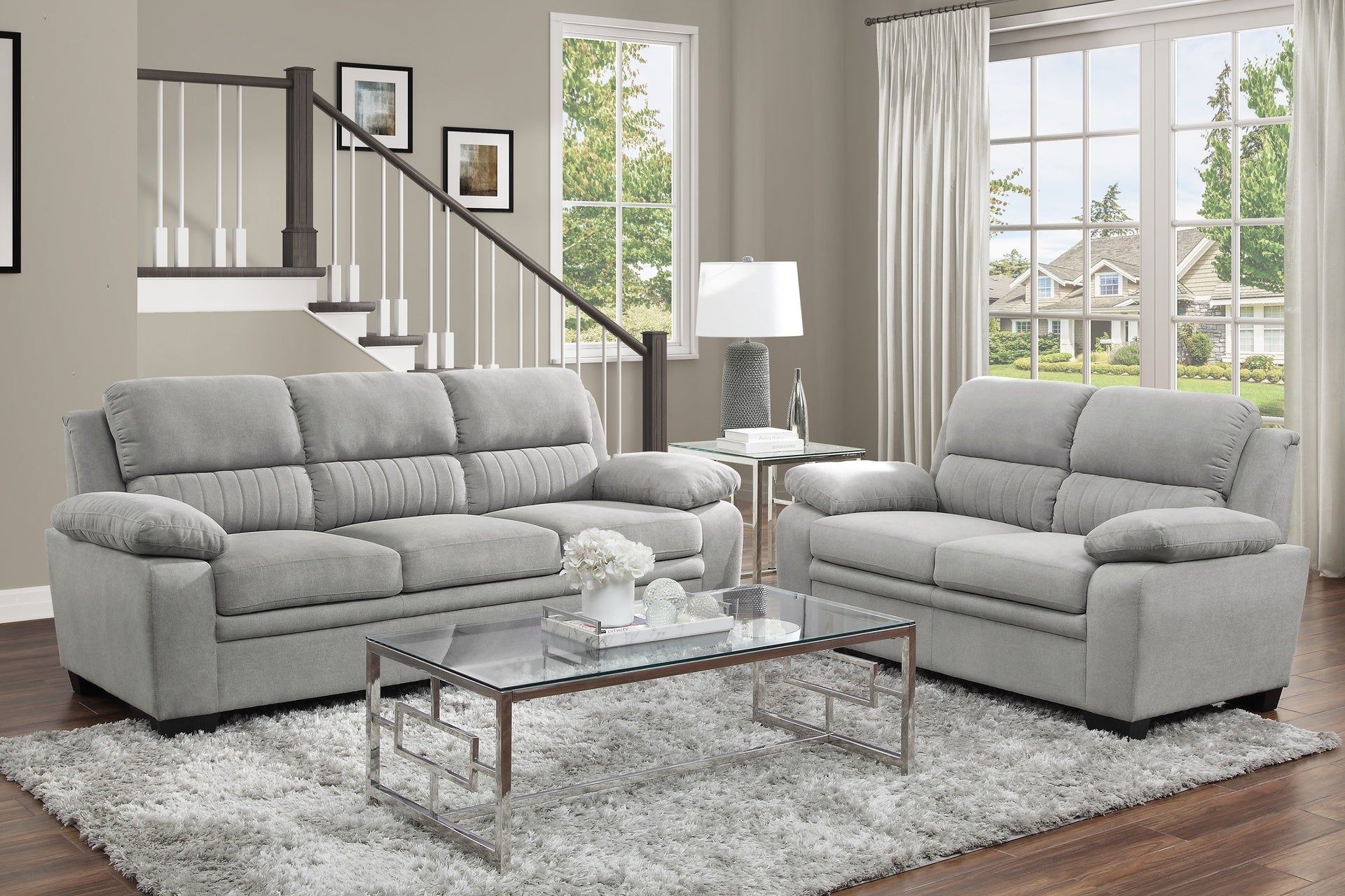 Plush Seating Comfortable Sofa 1pc Gray Textured Fabric Channel Tufting Solid Wood Frame Modern Living Room Furniture